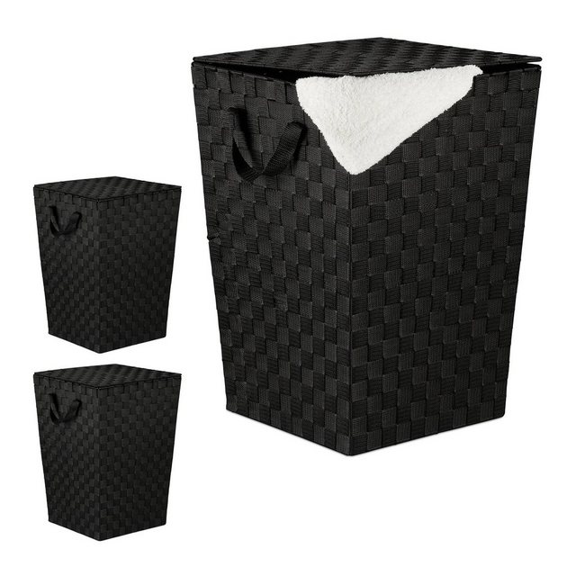 Wäschekorb “3 x Wäschekorb mit Deckel schwarz”