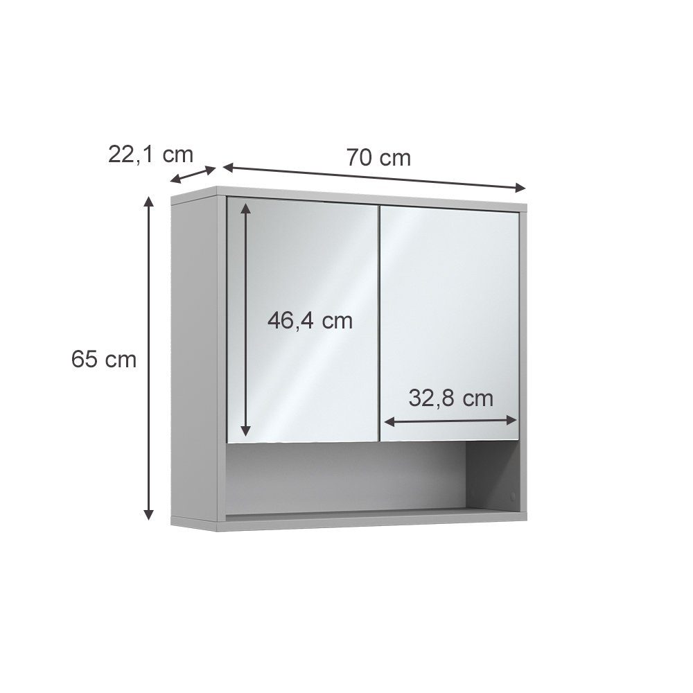 Vicco Badezimmerspiegelschrank Eliza, Grau/Grau, 70 x 65 cm mit 2 Türen (1-St) – Bild 3 von 5