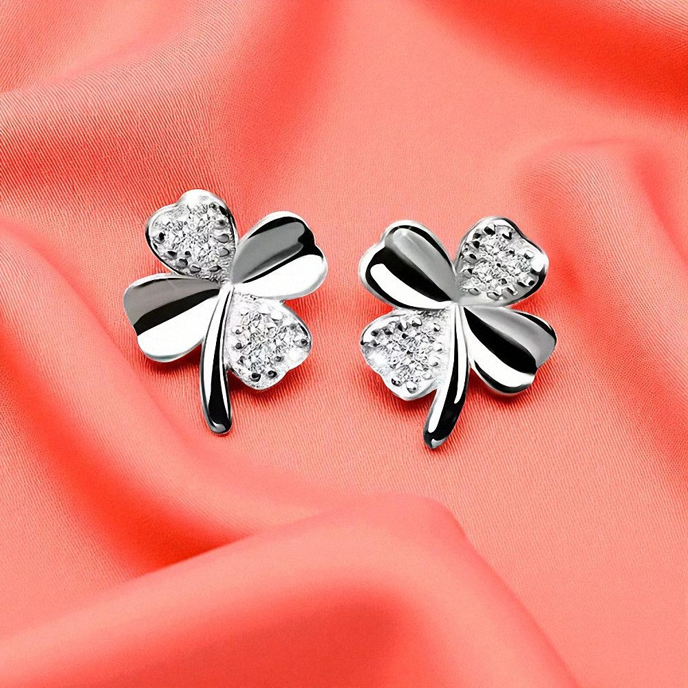 Taffstyle Paar Ohrstecker Kleeblatt 925 Sterling Silber Damen Ohrringe mit Kristallen für Damen (Stylische Damen Ohrringe im Kleeblatt Design mit funkelnden Kristallen besetzt, Glücksbringer Kleeblatt Ohrstecker)