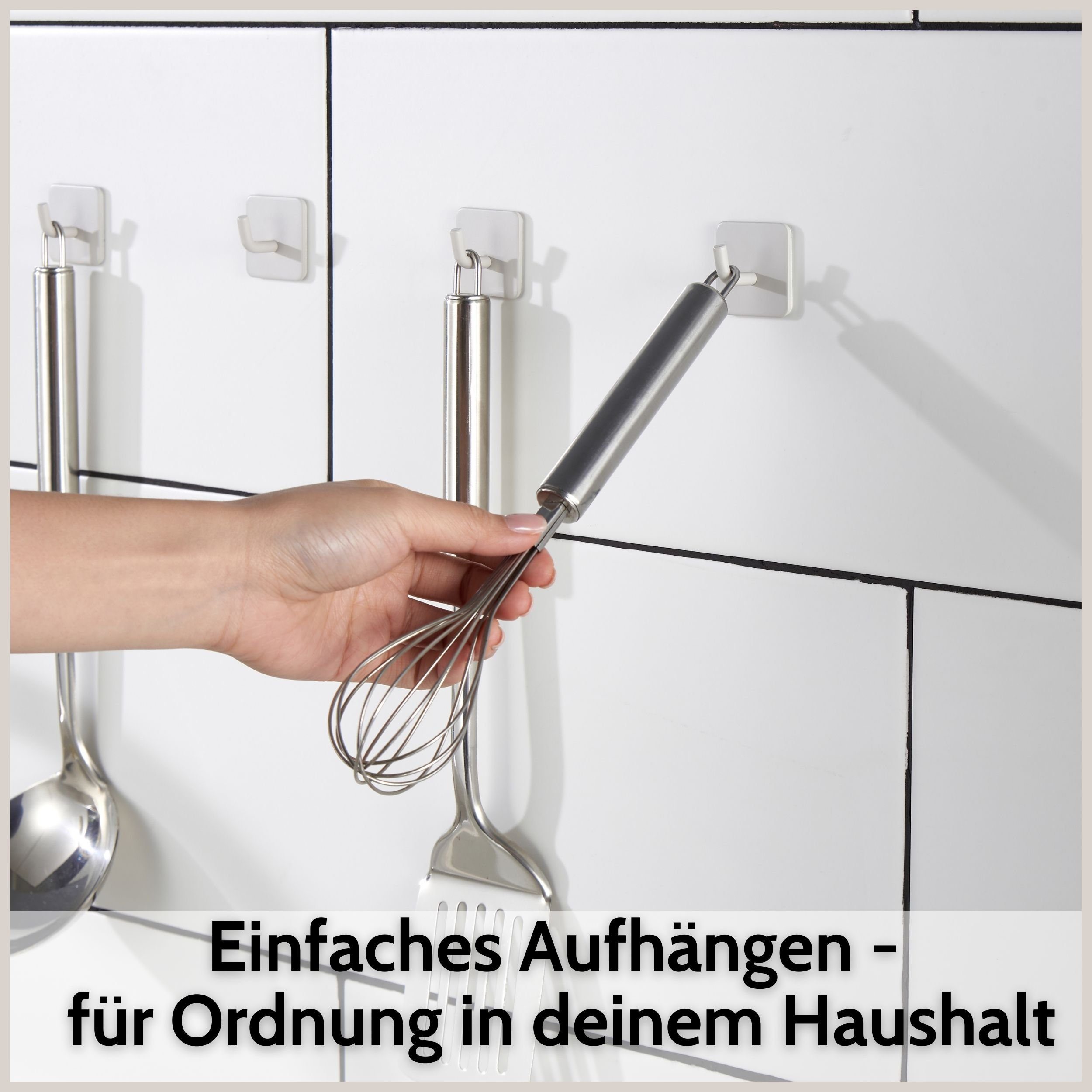 DEKAZIA Klebehaken ohne Bohren, selbstklebende Badhaken, Handtuchhaken, Badezimmer, Küche, WC, Schlafzimmer, (4er oder 8er Set, 4-St), Hacken, Küchenhaken, Handtuchhalter, inkl. 3M Klebepads
