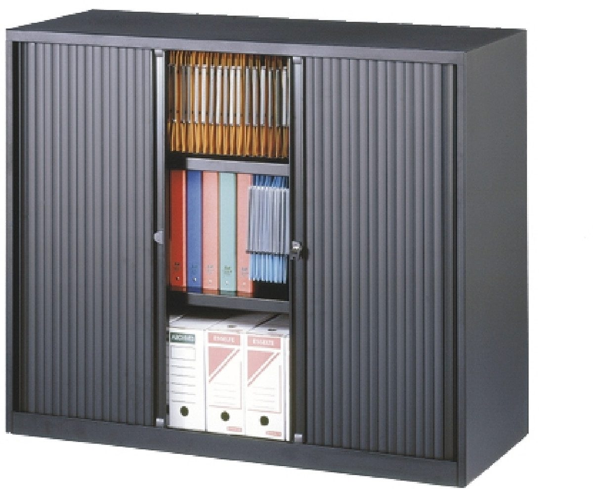 Bisley Aktenschrank Rollladenschrank Euro Stahl 2 Fachböden Höhe 1029mm schwarz/schwarz