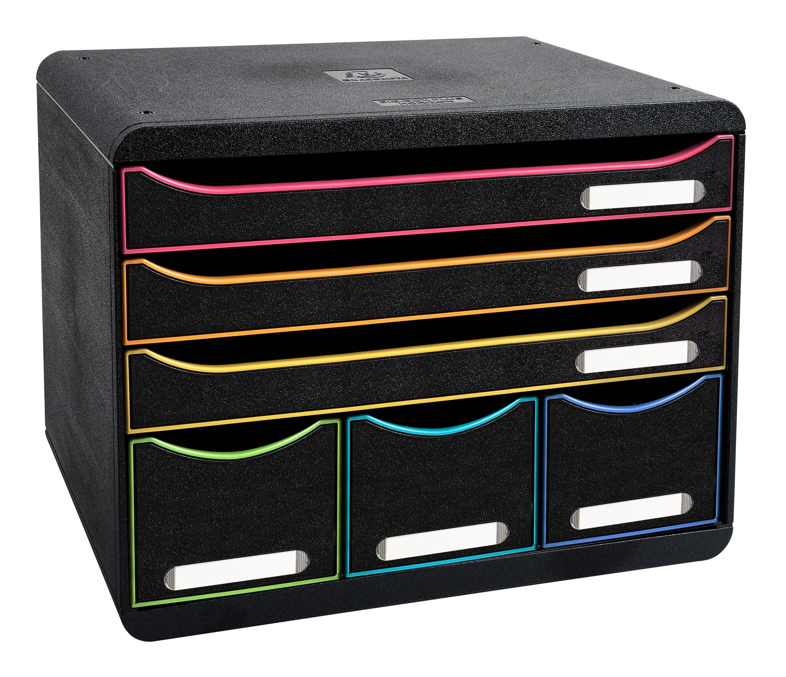 EXACOMPTA Schubladenbox Schubladenbox STOREBOX 6 offene Schubladen Schwarz/Harlekin 306914D, Boxen stappelbar