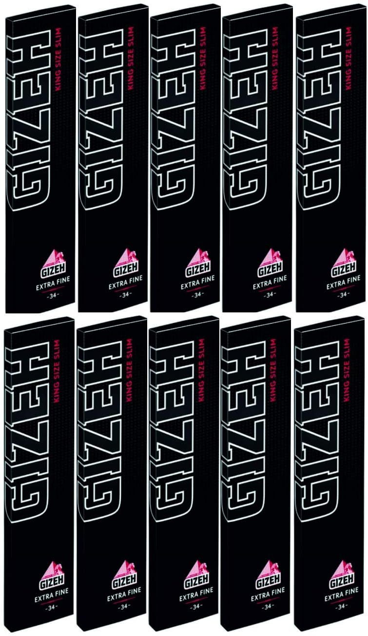 Gizeh Feinpapier Blättchen, Papers Black King Size Slim 10 Hefte je 34 Blatt, inkl. Jointhülle für unterwegs