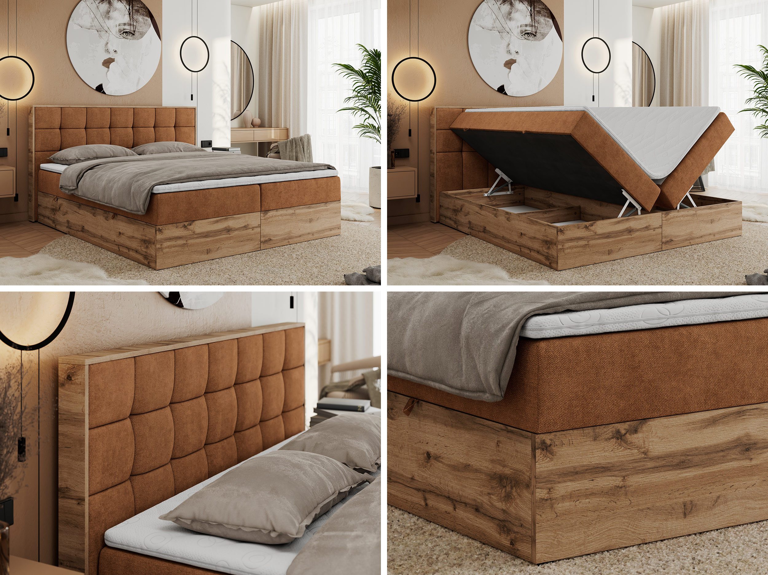 MKS MÖBEL Boxspringbett ALBERO 1 (Set, Packung, Topper T25/Visco, Stauraum, Matratzen, Bettkästen, T30-Schaum), Doppelbett, Multipocket-Matratzen, Möbelplatten, Praktisch