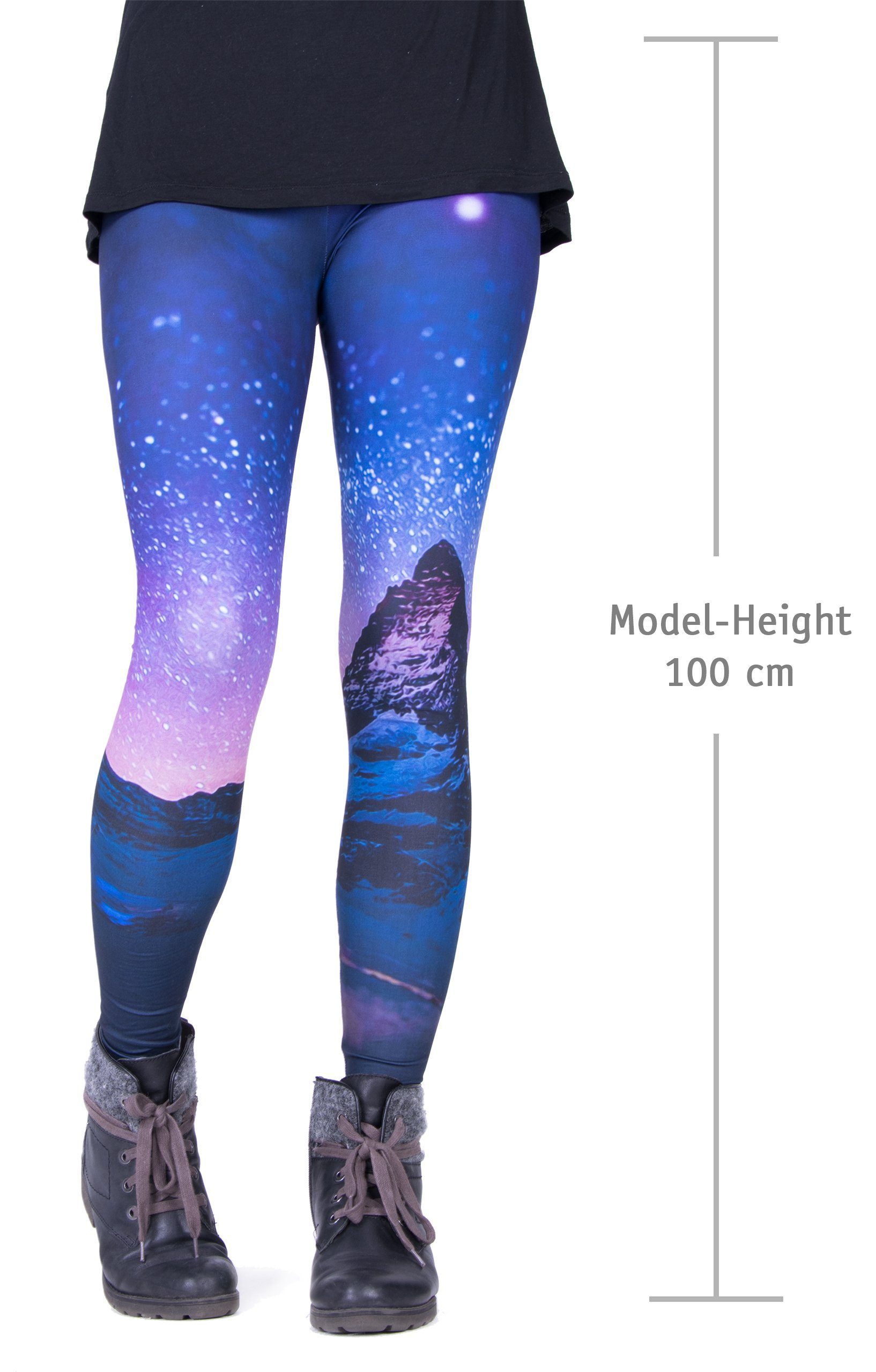 cosey Leggings Festival Leggings mit buntem Allover-Print, 2 Größen (XS–S & M–L) (36/M bis 40/L) Space Landscape