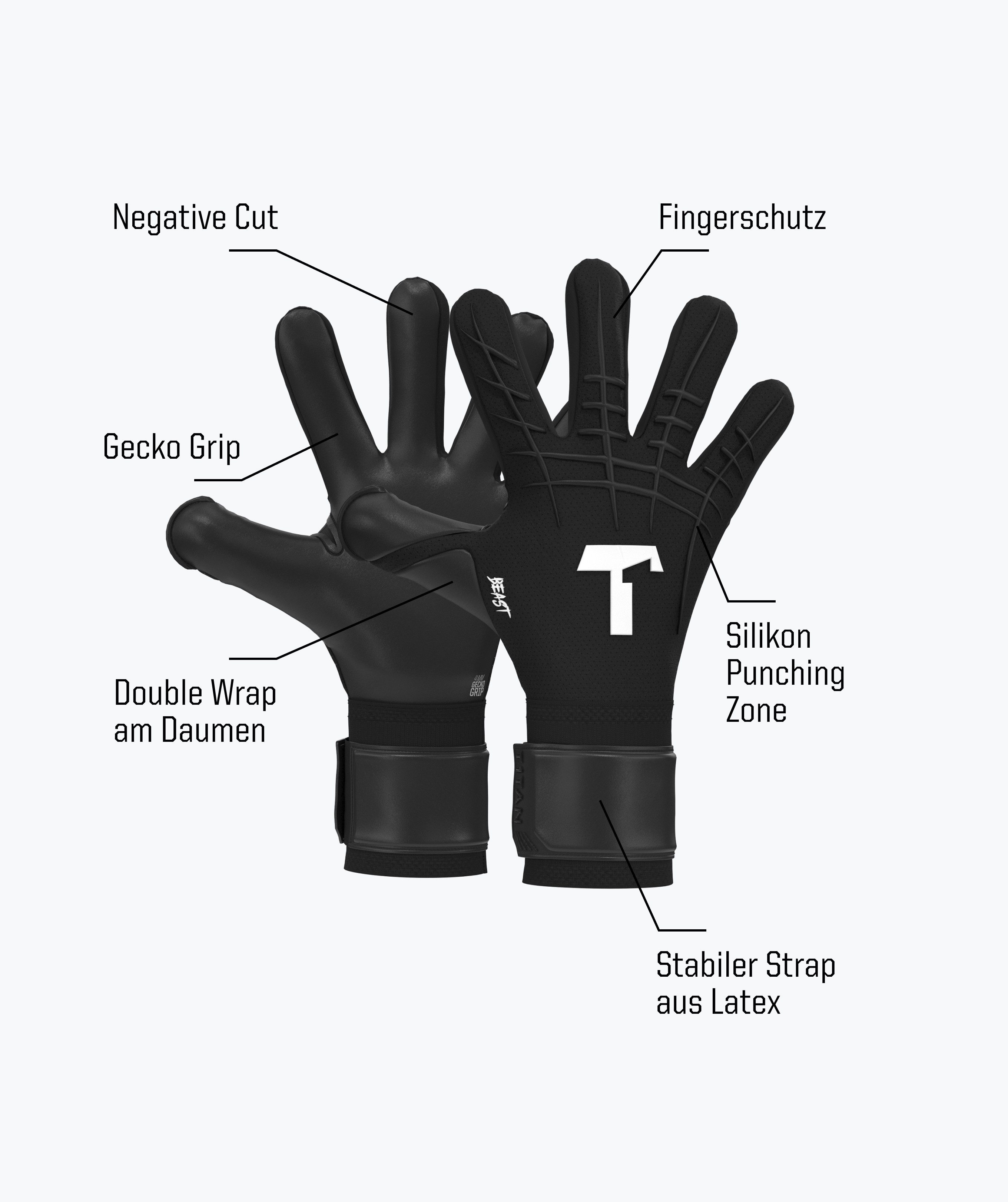 T1TAN Torwarthandschuhe Erwachsene Shadow Beast 3.0 mit Fingerschutz, Größe 6-11 – Bild 5 von 5