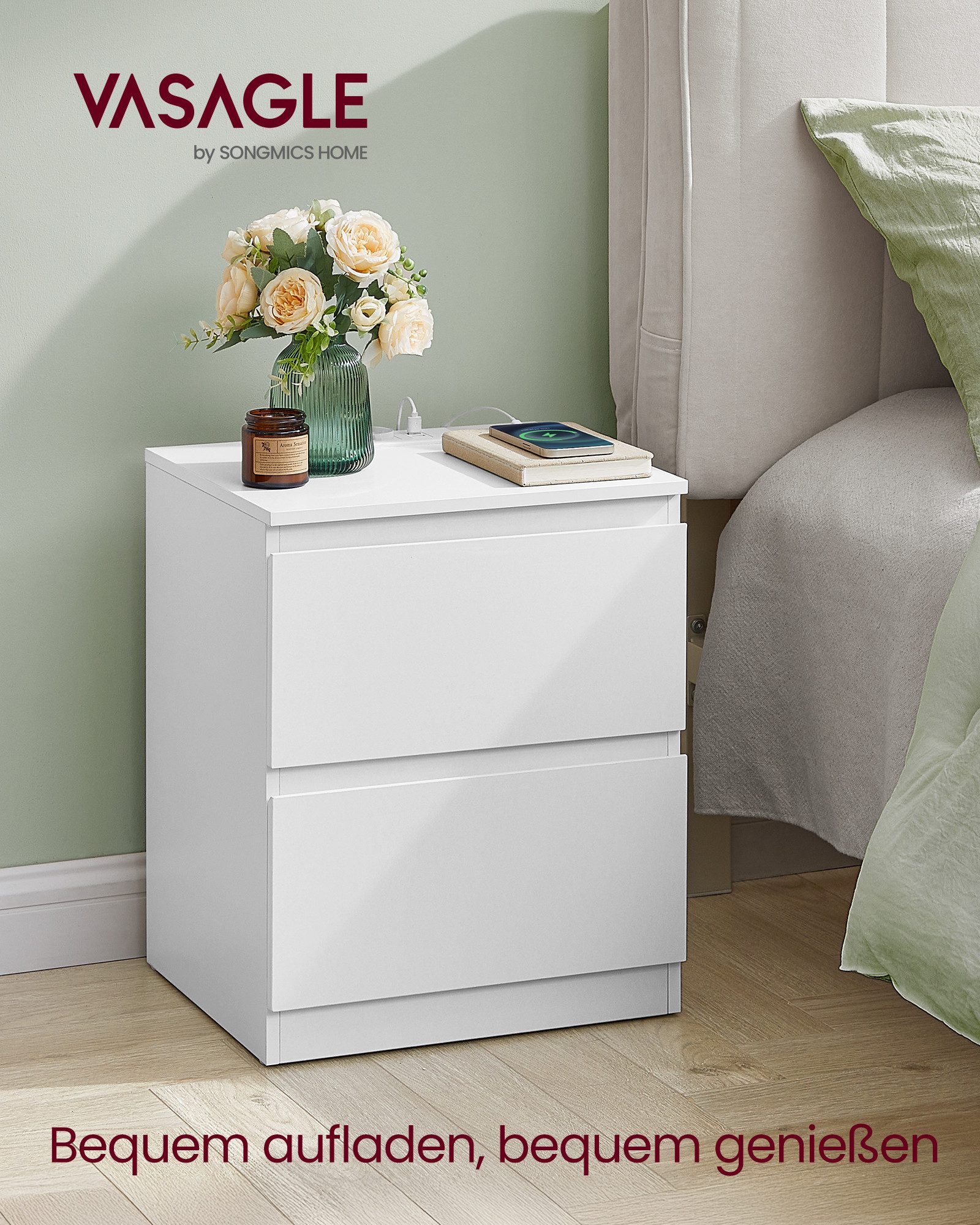 VASAGLE Nachttisch (1-St), Nachttisch mit Steckdosenleiste, Beistelltisch, günstig online kaufen