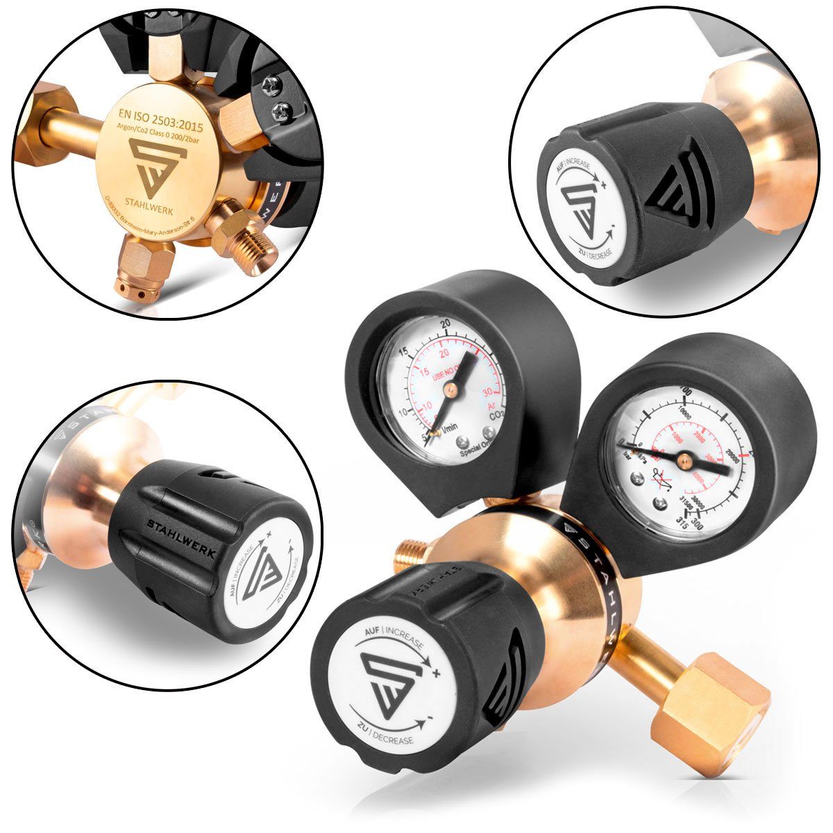 STAHLWERK Elektrowerkzeug-Set Druckminderer Gasregulator für Gasflaschen ARGON, CO2, Mischgas