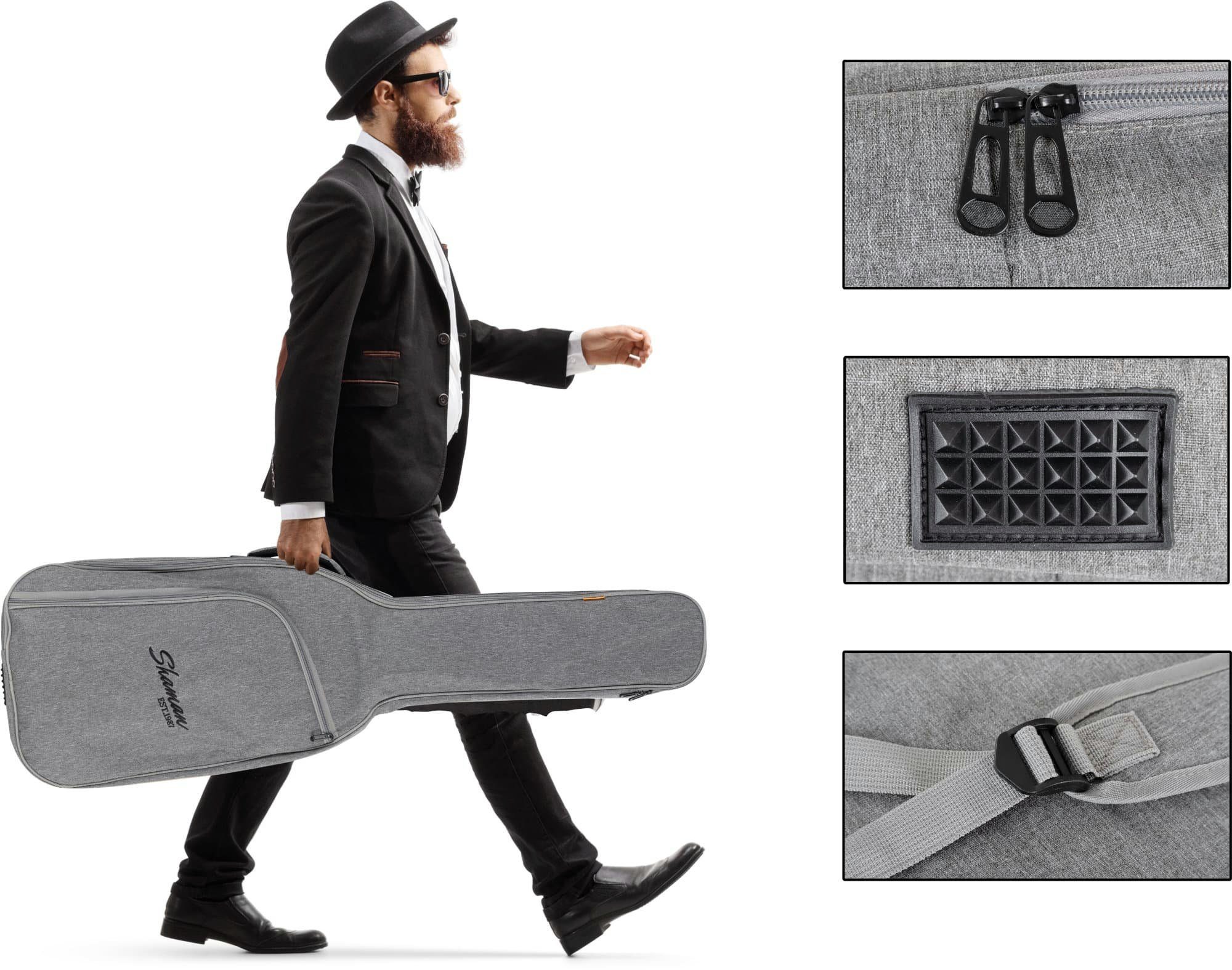 Shaman Gitarrentasche BGB-122 GY E-Bass Tasche Premium-Line, Fixierung für Instrumentenhals & gepolsterte Rucksack-Gurte