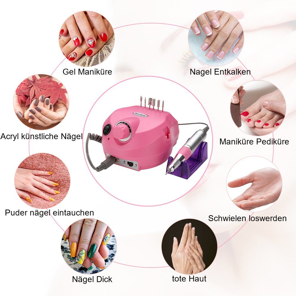 Maniküre Elektrische Nagelmaschine Lospitch 18W Nagelfeile Maniküre-Pediküre-Set Nagelfräser Diamantschleifer Rosa,