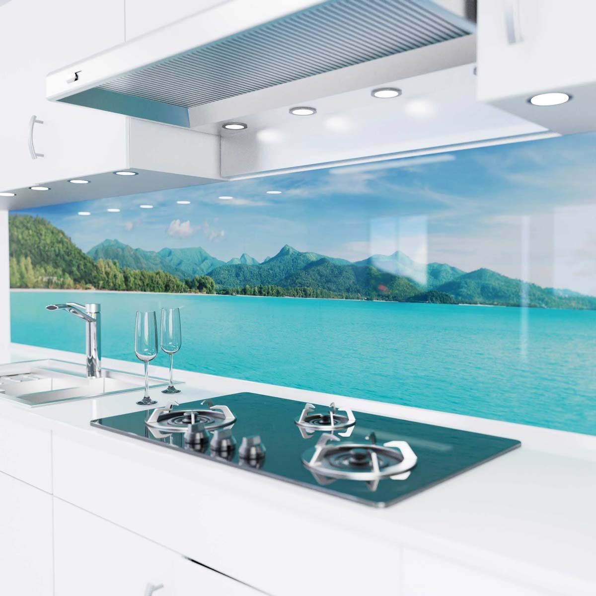 Küche - selbstklebend Tropisches Küchenrückwand Spritzschutz PET Glasoptik Paradies - danario Folie versteifte -