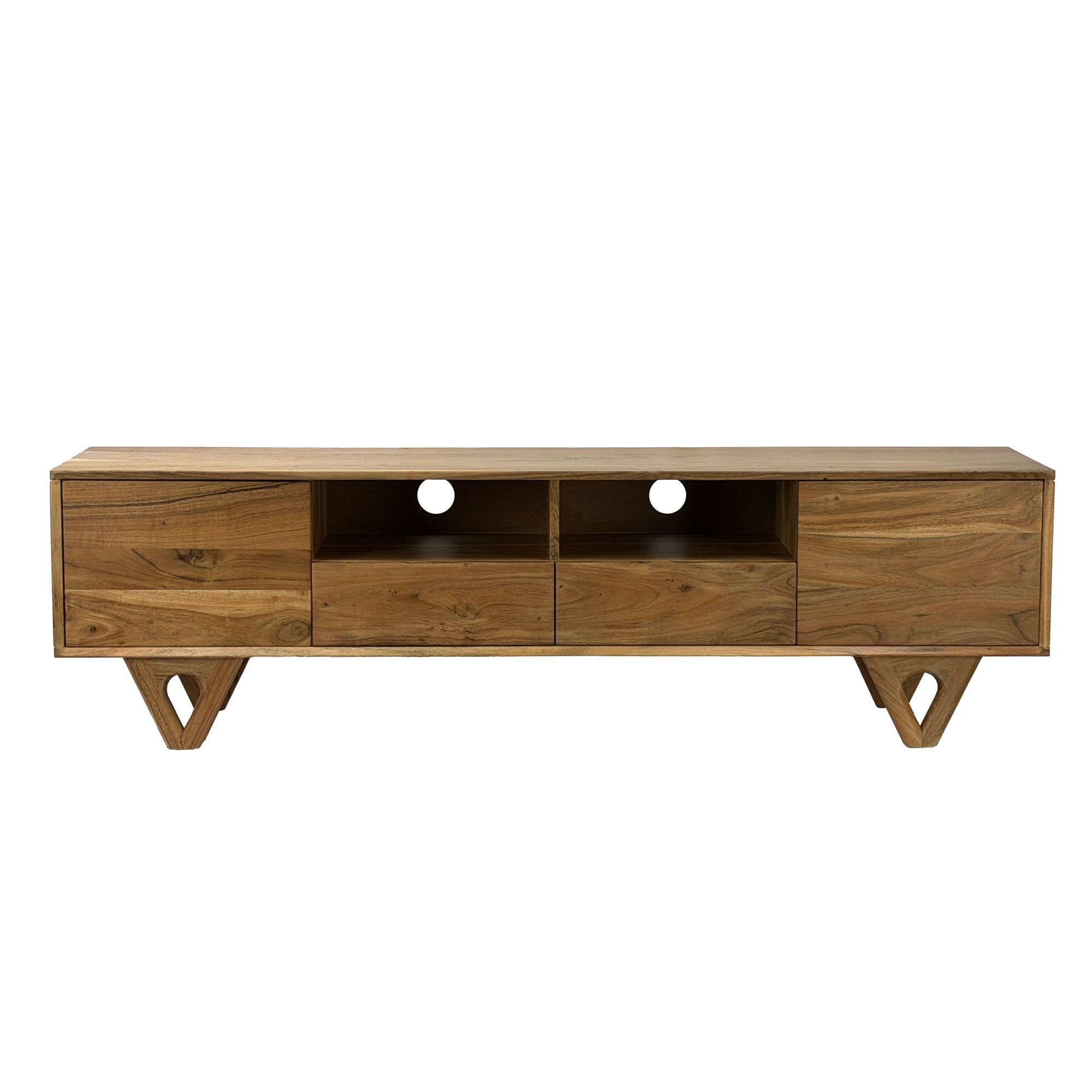 Wohnling Lowboard WL7.593 TV Board Massivholz 160cm Fernsehunterschrank Fernsehkommode (Natürliche Holzstruktur mit warmer Ausstrahlung), Clevere Aufteilung für Technik und Zubehör