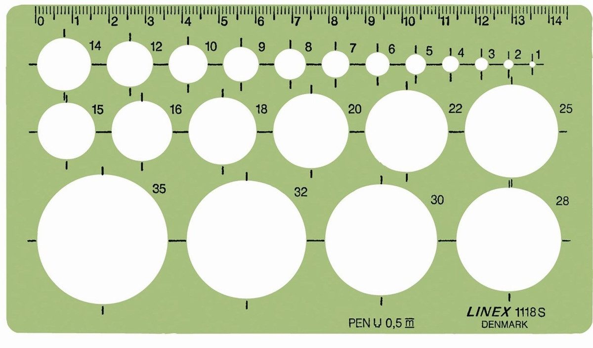 Linex Zeichenschablone Kreis-Schablone 118S 1-35mm 22 Kreise grün