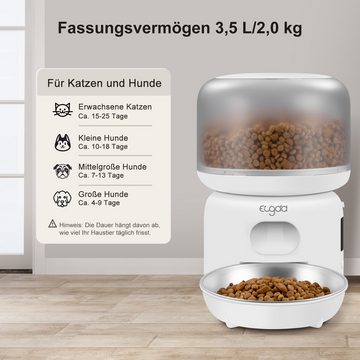 EUGAD Katzen-Futterspender, 3,5 L,Trockenfutter Spender mit Edelstahlnapf, Weiß