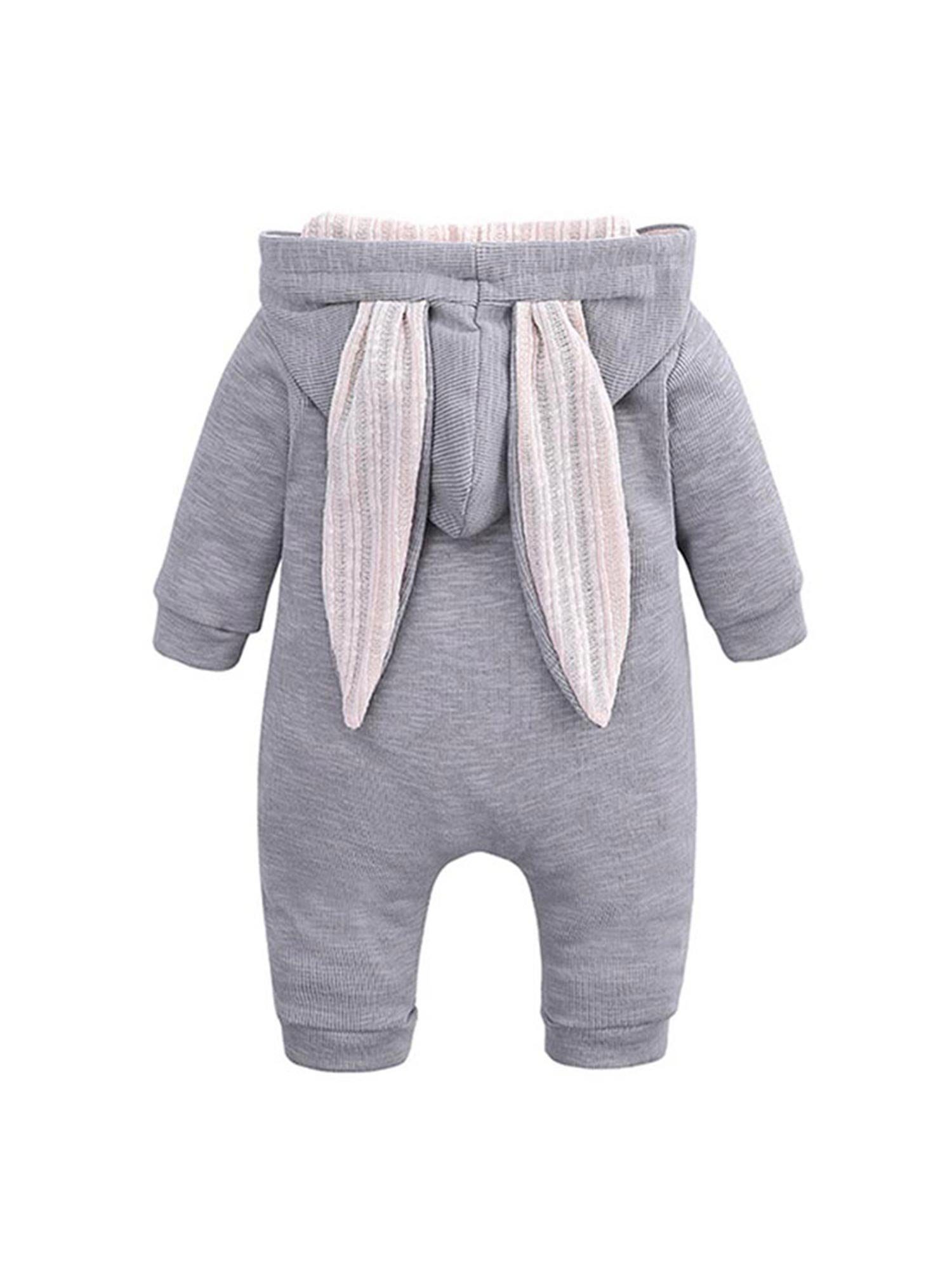 Gluckids Strampler Unisex Baby Langarm Bodysuit mit Kapuze Warmer Overall Babykleidung (mit Reißverschluss, 1-tlg) Kapuzenpullover mit Süßen Ohren Kleinkind Frühling Herbst Bodysuit