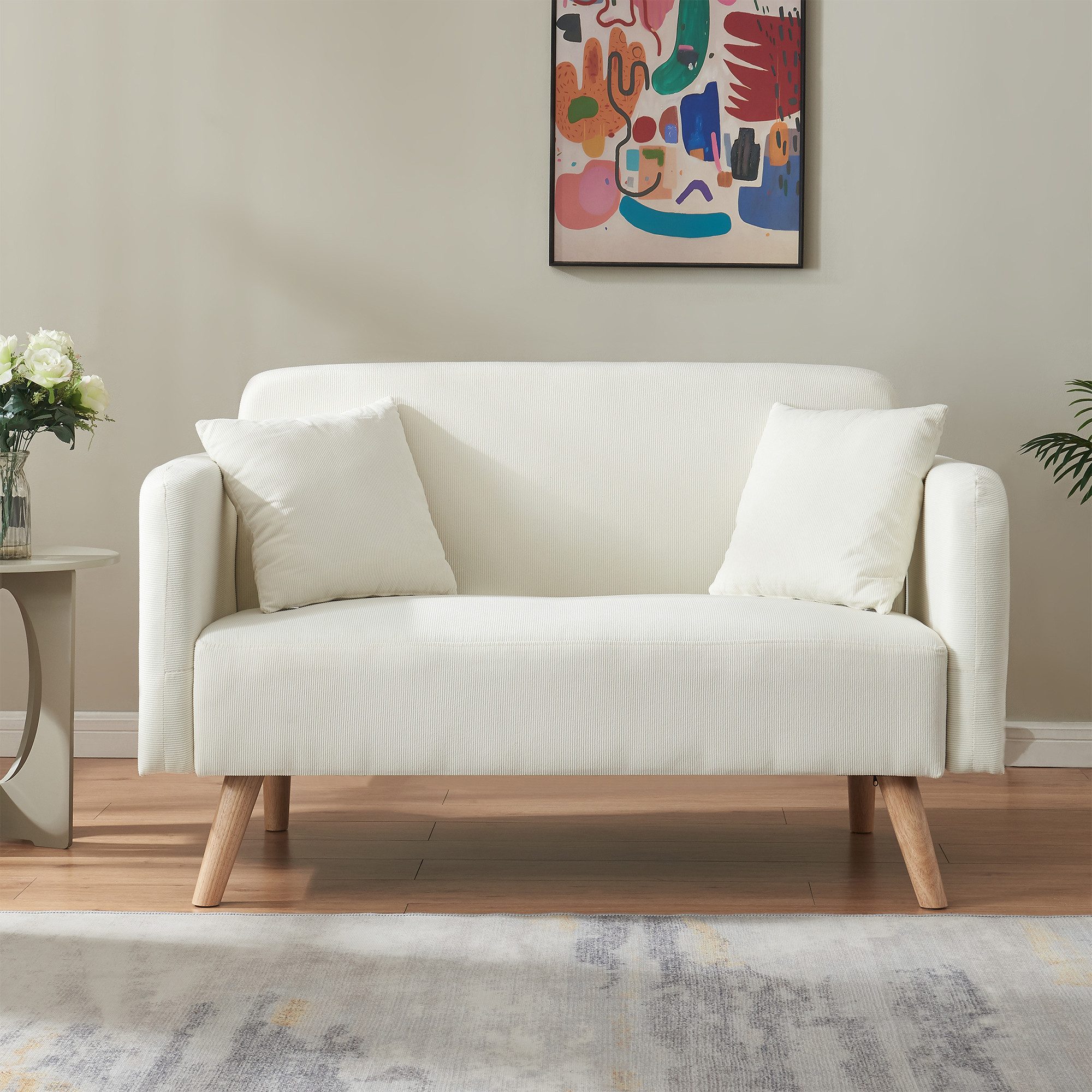 en.casa Sofa, 2-Sitzer »Midt« gepolstert Cord 132 x 70 x 81 cm Beige