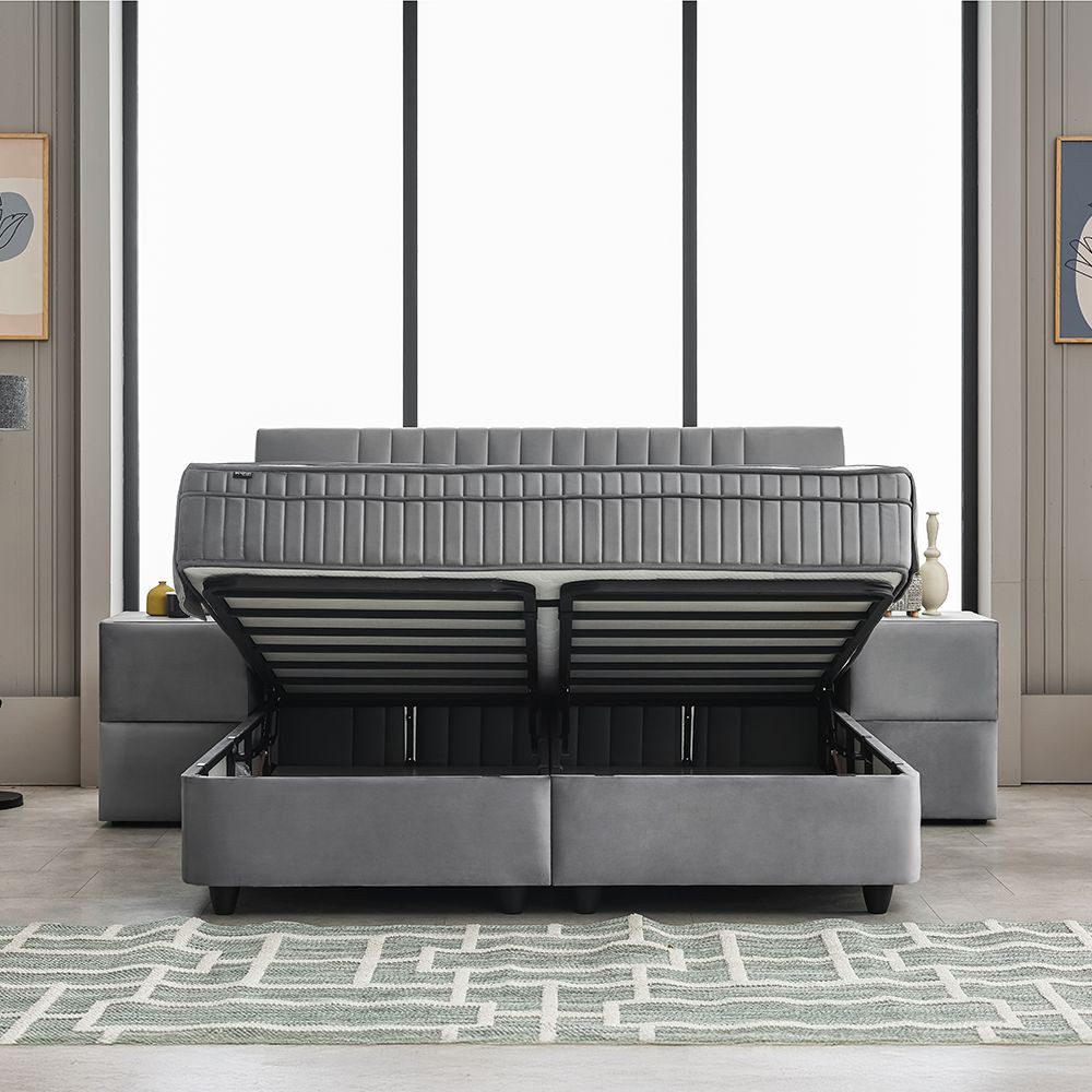 abc bedding Boxspringbett Komfortbett CLARA in Grau Samt-Stoff (Bett mit To günstig online kaufen