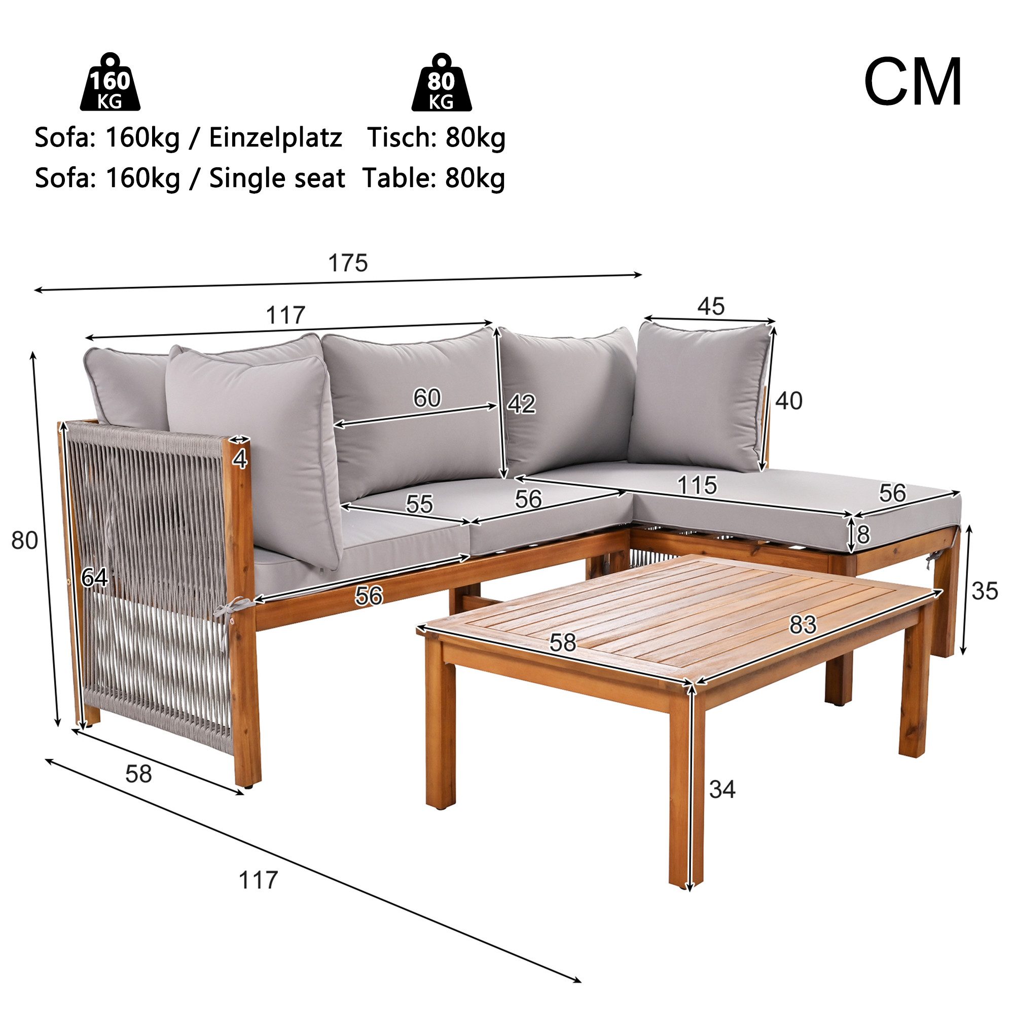 Celya Gartenlounge-Set L-förmiges Gartenmöbel-Set 3-teilig, holz, günstig online kaufen