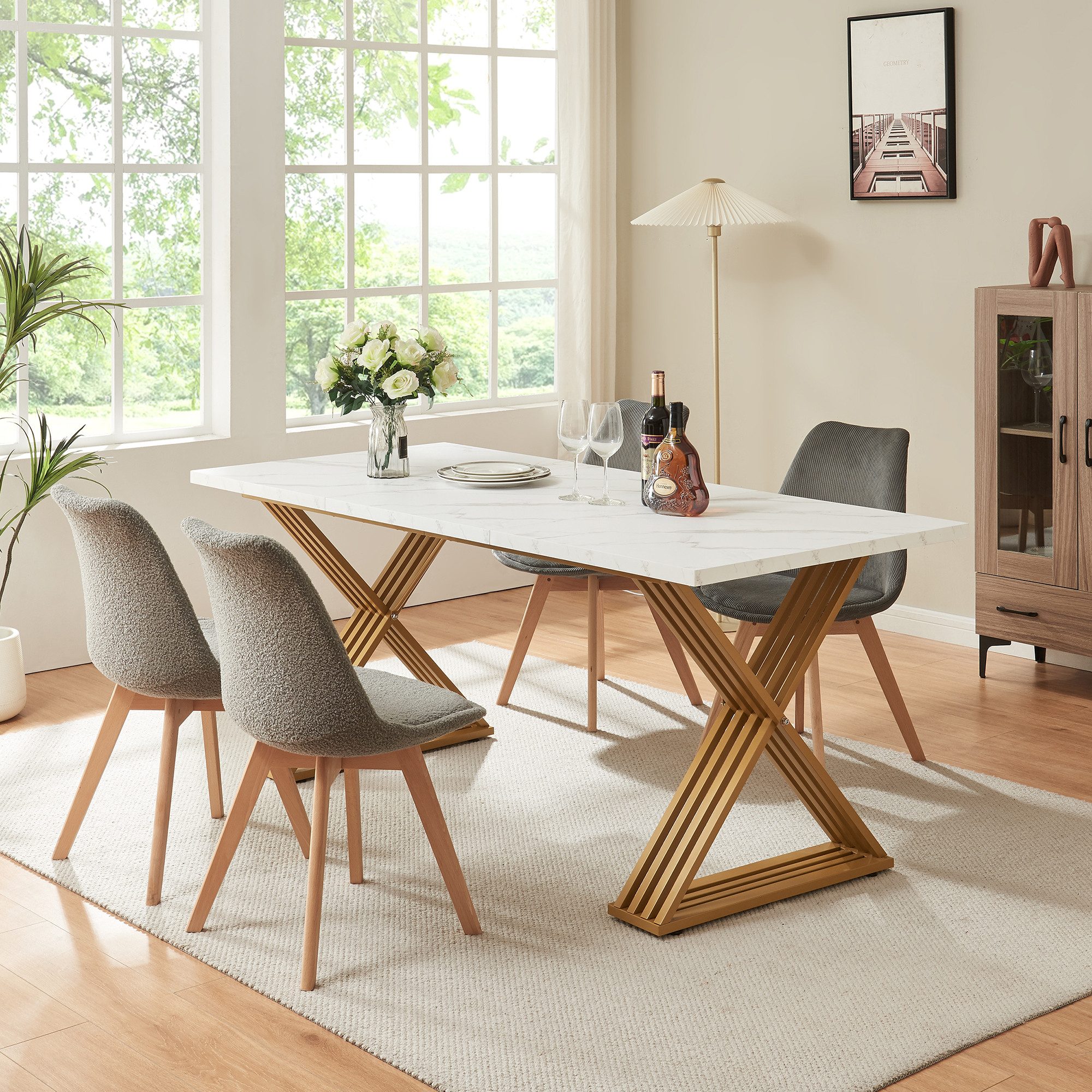 en.casa Esstisch, »Hujaari« für 6 Personen Marmoroptik, weiß/Goldfarben günstig online kaufen