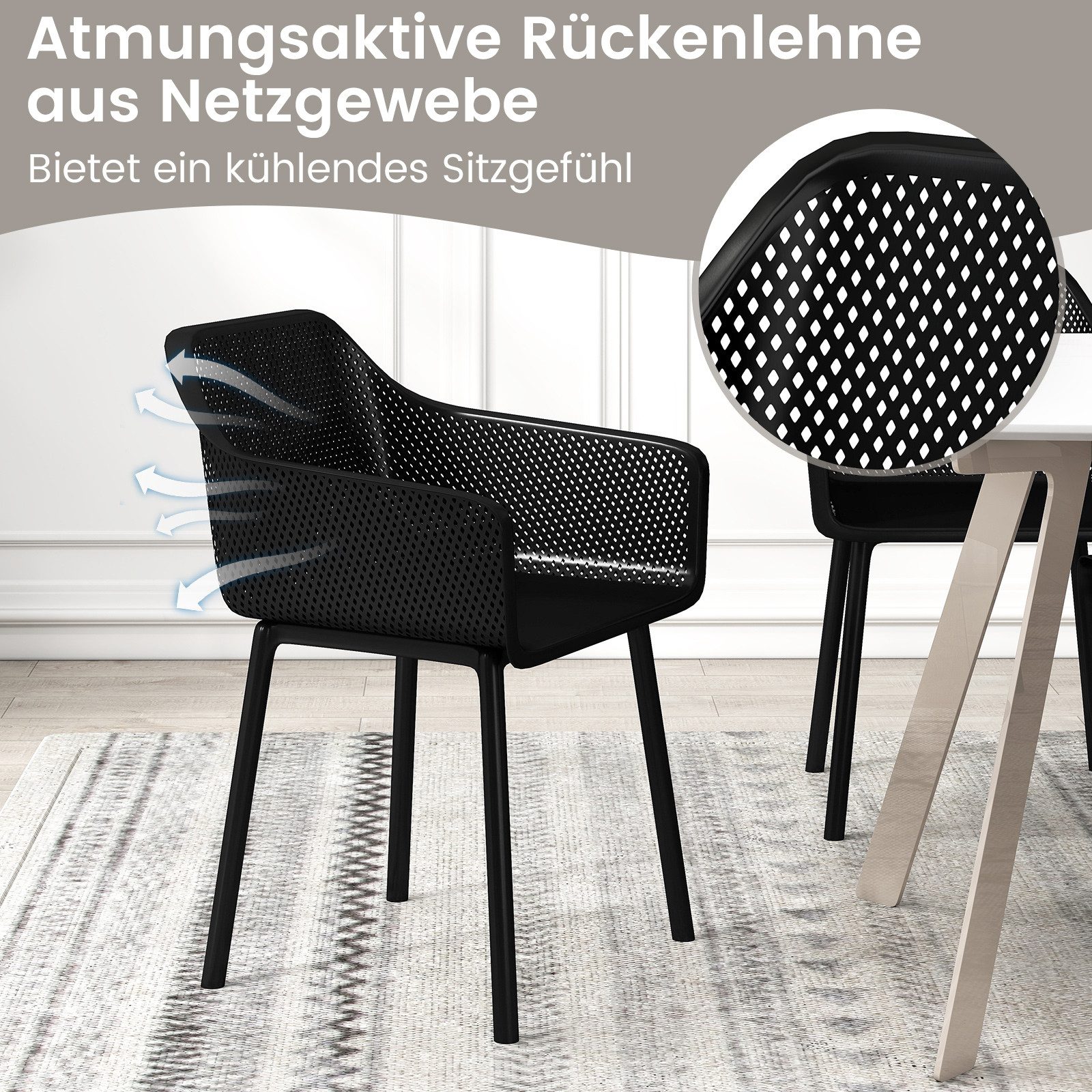 COSTWAY Esszimmerstuhl (2 St), Küchenstuhl mit atmungsaktivem Netzrückenlehne