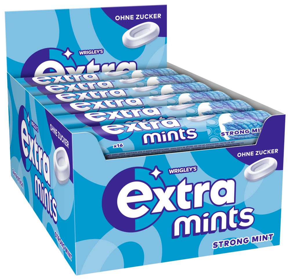 EXTRA Süßigkeit Extra Mints Mix Lutschpastillen 4 Packungen, 2 Sorten, 96x16 Dragees