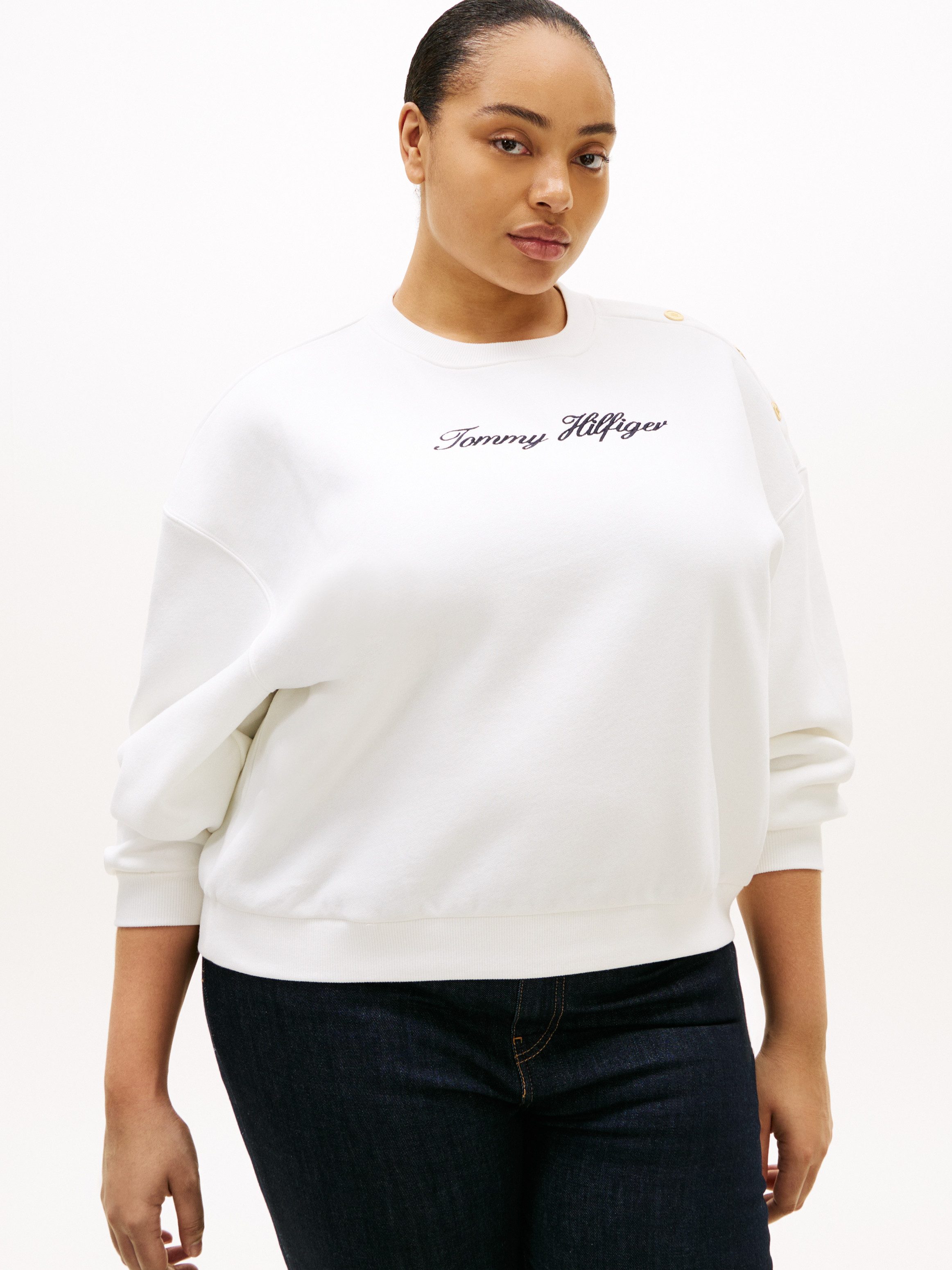 Tommy Hilfiger Curve Sweatshirt CRV GOLD BTN SCRIPT FLEECE SWRT in großen G günstig online kaufen