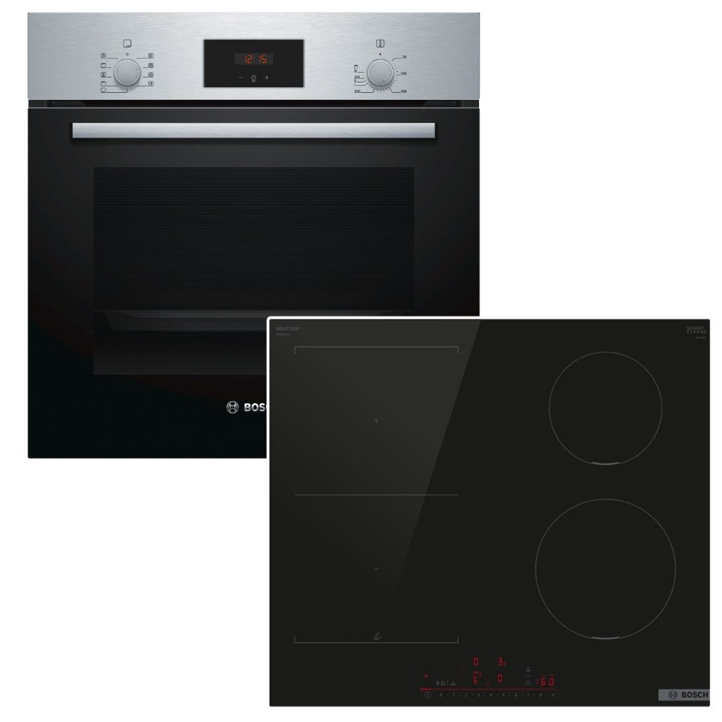 BOSCH Backofen-Set Backofen 3DHeißluft Teleskopauszug+ Induktionsfeld Booster PerfectFry