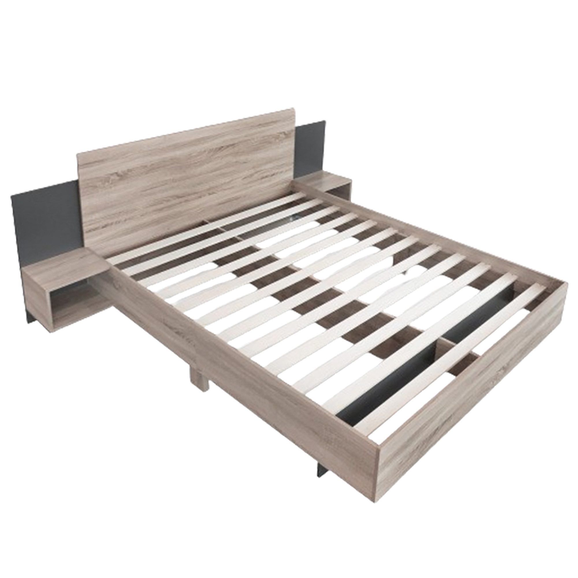 Celya Holzbett Doppelbett Bettgestell 140x200cm, 160x200cm mit 2 Nachtkommoden, Bett inkl. 2 Nachttischen