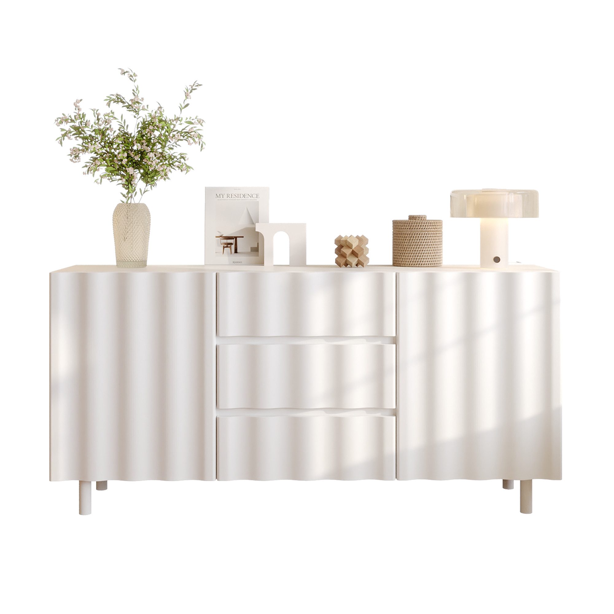 FUFU&GAGA Sideboard mit 2 Türen und 3 Schubladen, Hochglanz-Finish mit Well günstig online kaufen