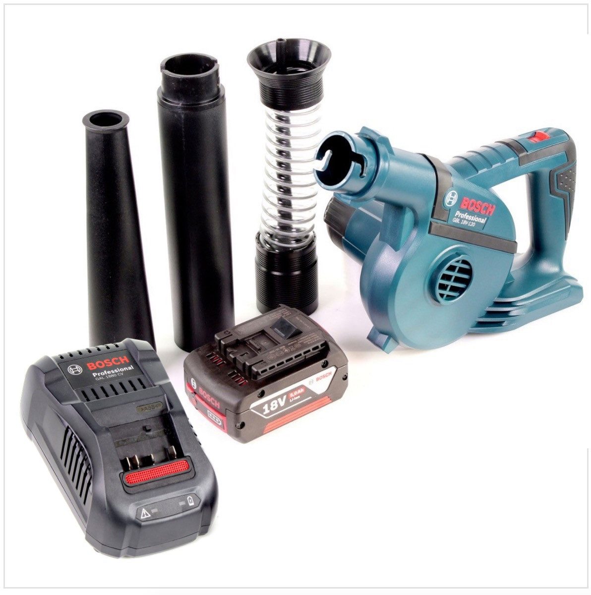 Bosch Professional Akku-Laubbläser GBL 18 V-120 Akku Gebläse Laubbläser mit 1x Bosch GBA 18V 5,0 Ah Akku