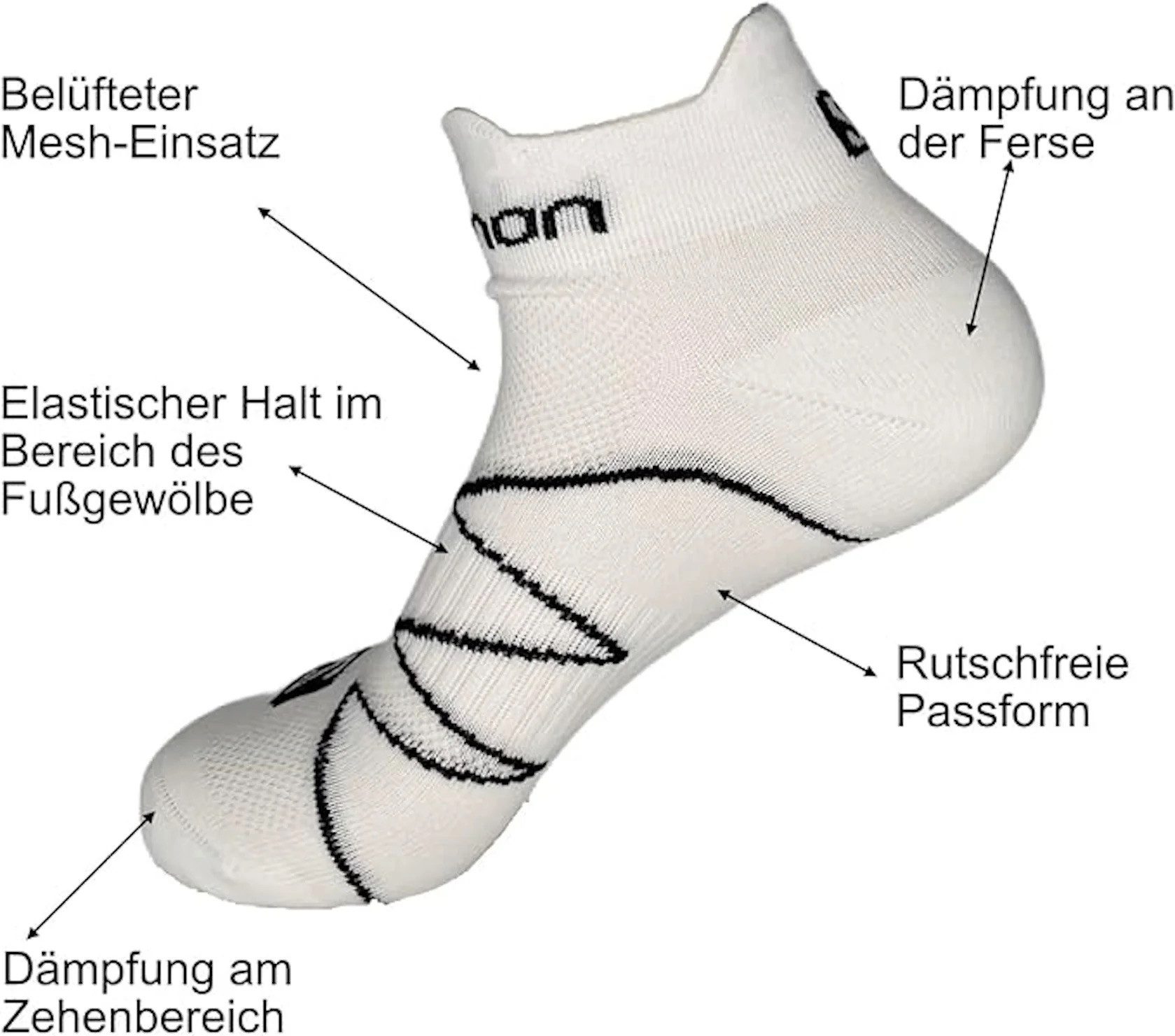 Salomon Sportsocken Socken Salomon Sonic Sneaker2 Pack Laufsocken Schwarz Weiß 45 - 47 mit Logoschriftzug
