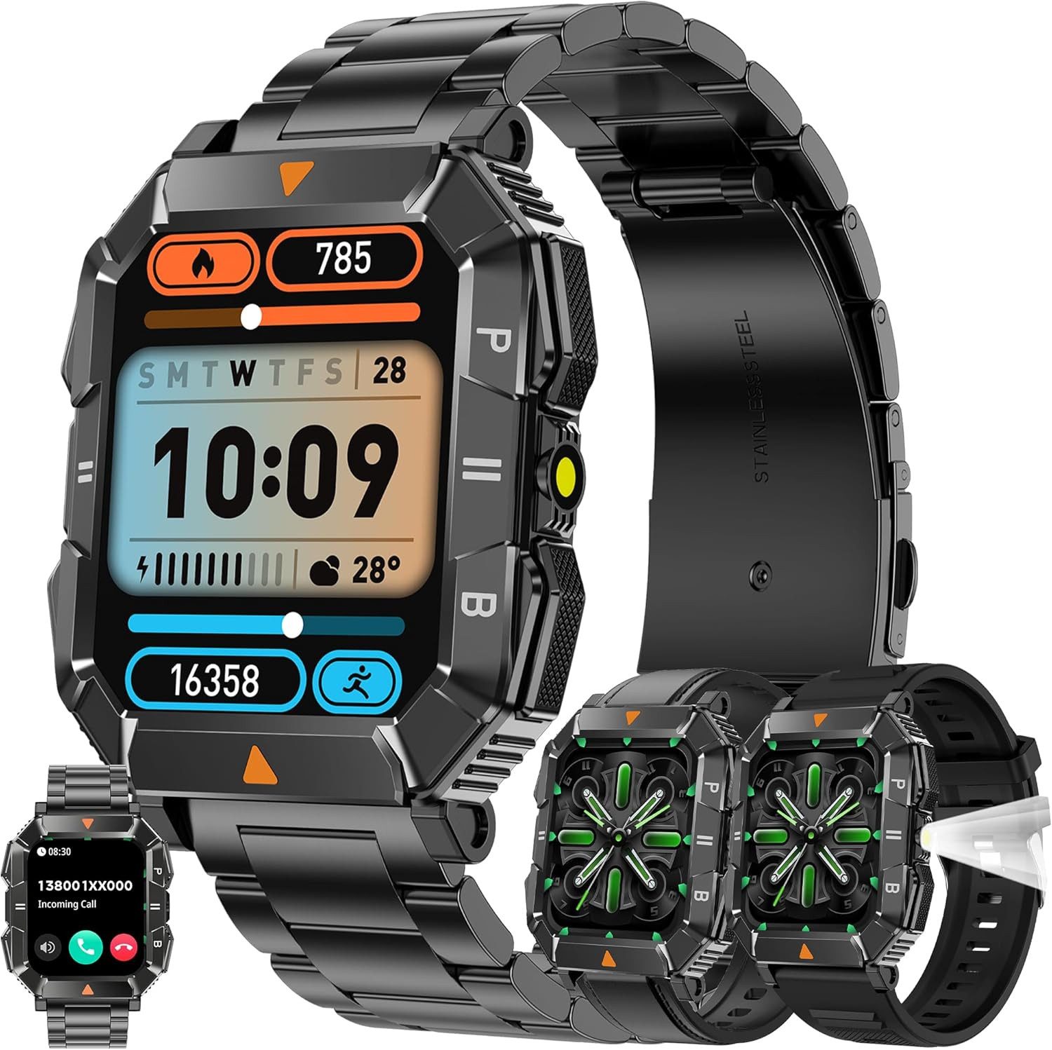 ZPIMY Smartwatch (4,5 cm, android ios), Smartwatch mit 1.83" AMOLED Display, Bluetooth Telefonie
