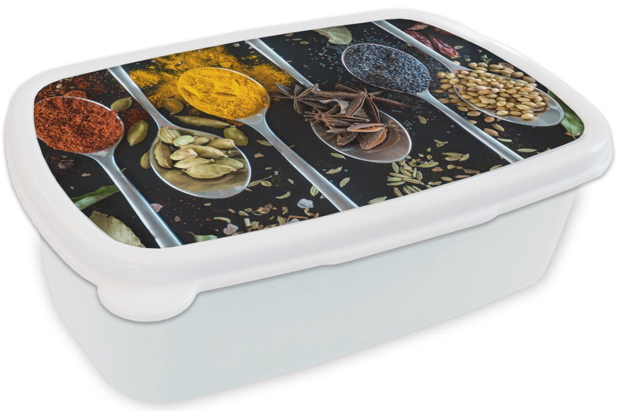MuchoWow Lunchbox Löffel - Brotdose, Erwachsene, - Gewürze Kunststoff, Mädchen - Kräuter Tisch, Jungs Brotbox - Kinder Essen und und (2-tlg), weiß für für