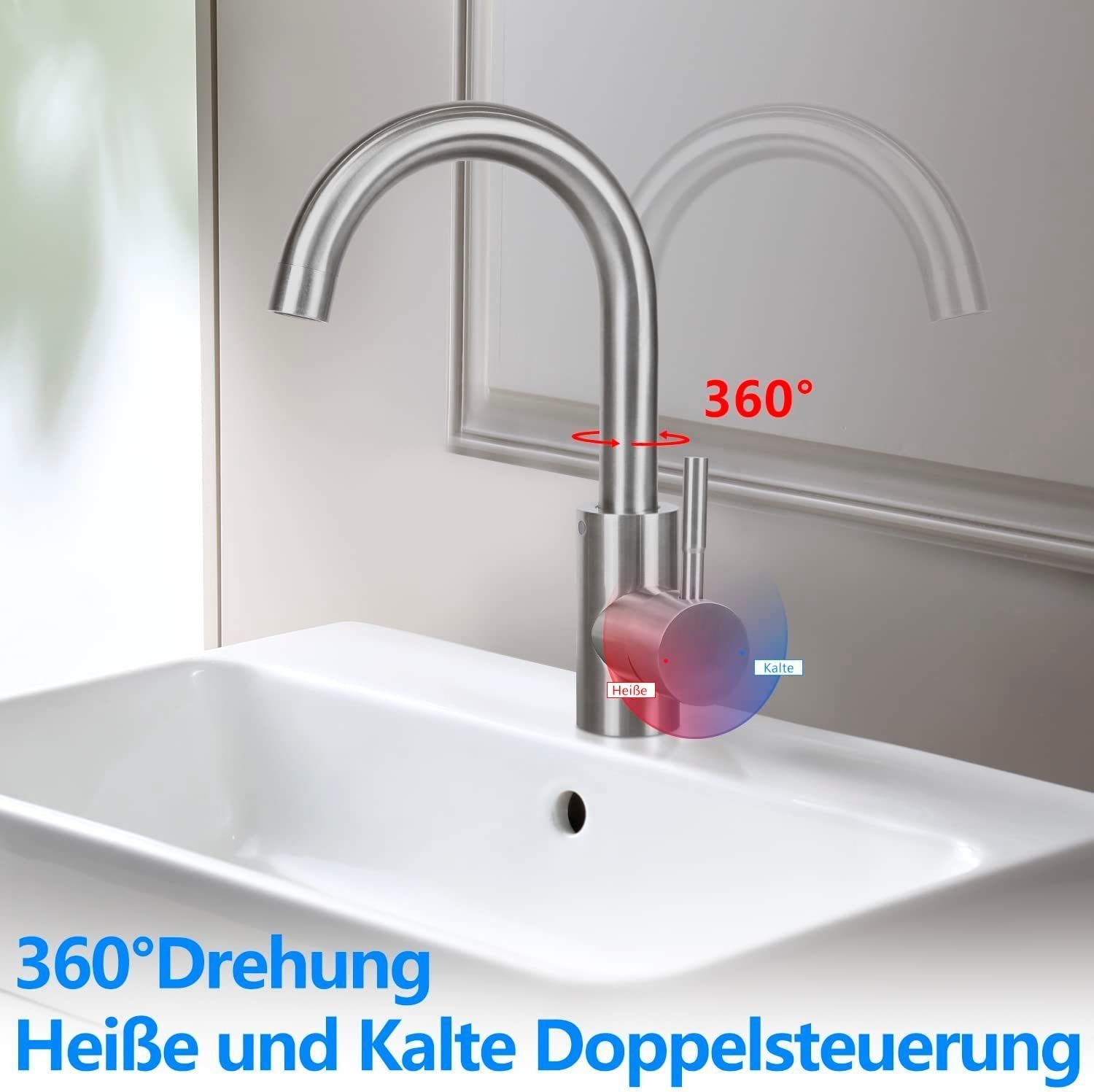 Nettlife Waschtischarmatur Hochdruck Badarmatur Waschbecken 360°Drehbar günstig online kaufen