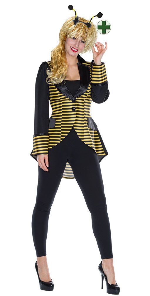 Karneval-Klamotten Kostüm Biene Damen Bienenjacke mit Haarreif mit Fühler, Bienenkönigin Bienchen Frauenkostüm Damenkostüm Fasching Karneval
