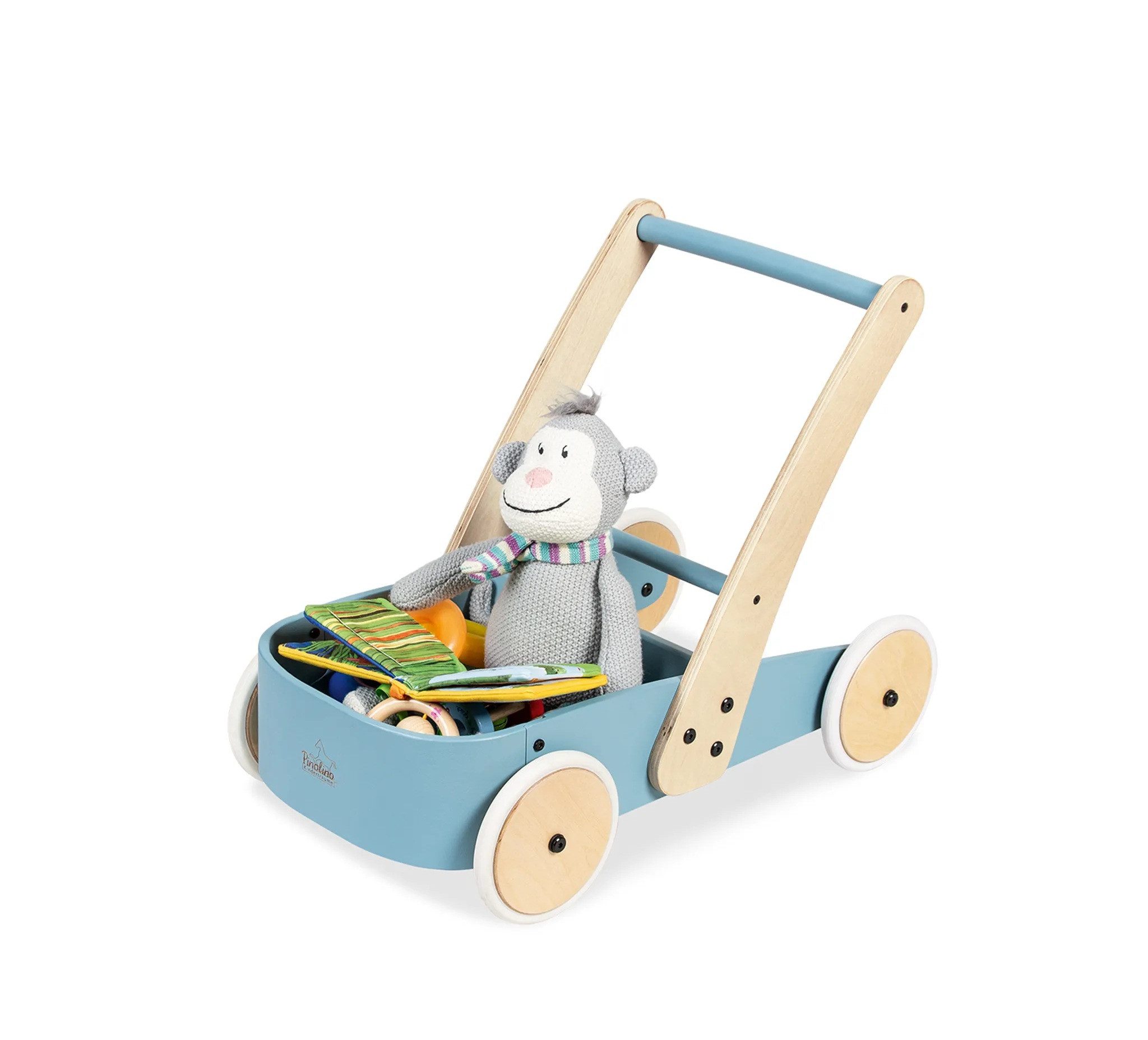 Pinolino® Lauflernwagen Fiete Lauflernhilfe mit Bremssystem - Lauflernhilfe aus Holz in Blau, (1-tlg), Laufenlernen durch einstellbare Bremse, Fördert Motorik