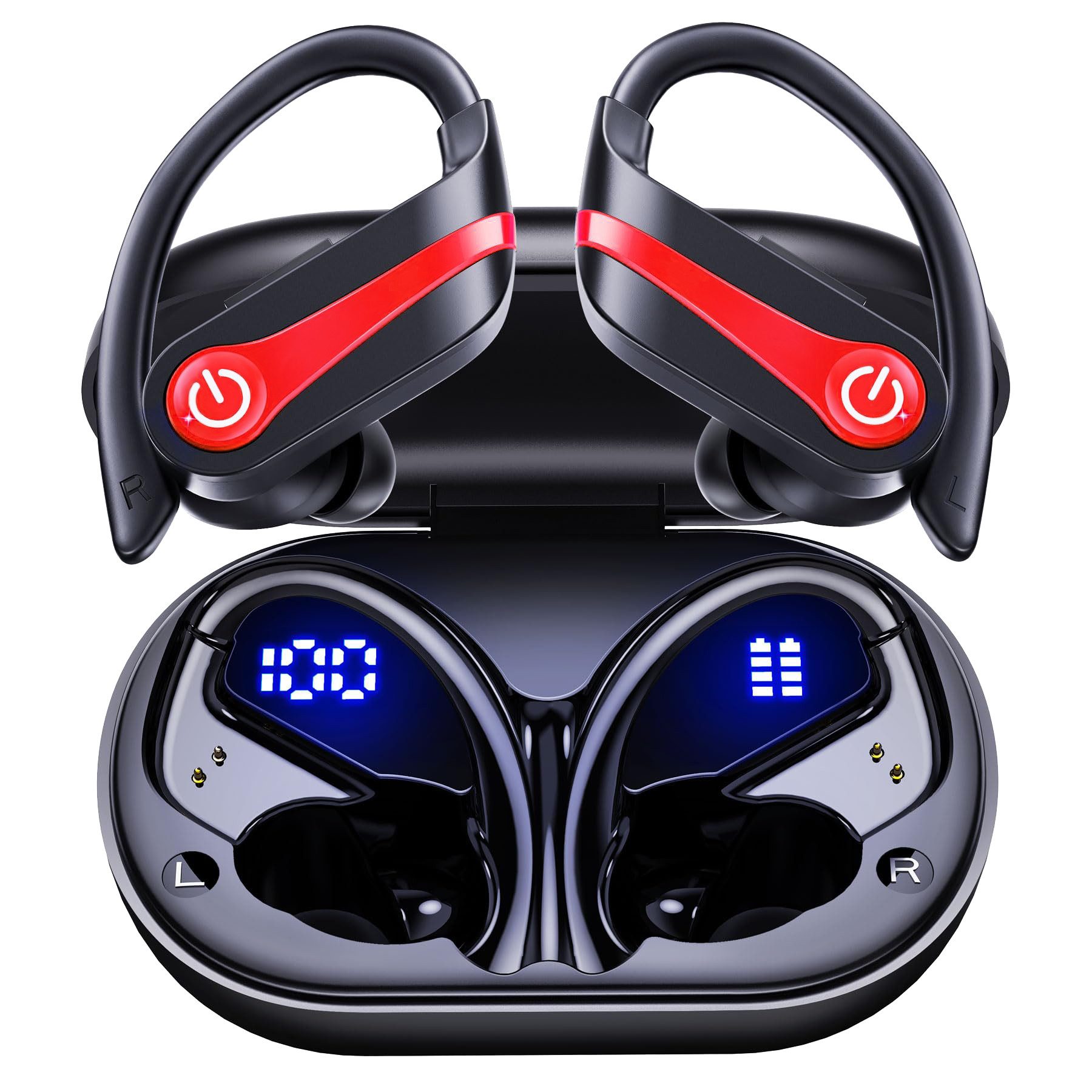 Cbei Kabelloses Bluetooth-Headset wireless In-Ear-Kopfhörer Sport-Kopfhörer In-Ear-Kopfhörer (Ladeetui mit LED Anzeige, Bluetooth 5.3, am Ohr montierte Sportgeräuschunterdrückung, wasserdicht IPX7, Geräuschreduzierung, Ideal for running, training, gym, traveling, even rainy days)