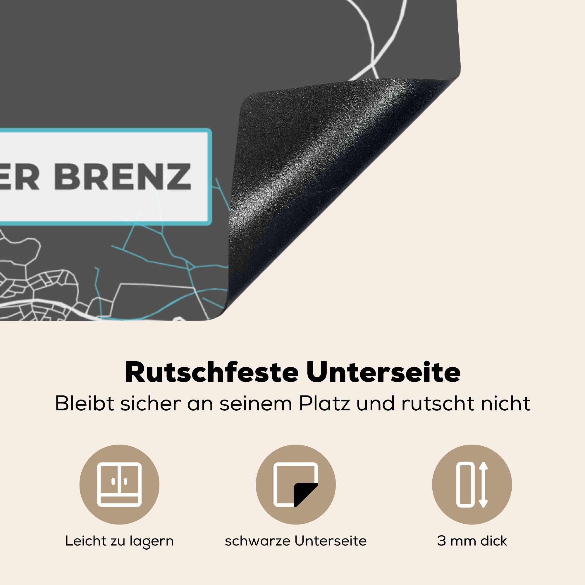 MuchoWow Herdblende-/Abdeckplatte - Karte Deutschland Heidenheim 78x78 cm, - Stadtplan tlg), - Ceranfeldabdeckung, der - Brenz (1 Vinyl, Arbeitsplatte an Blau, für küche