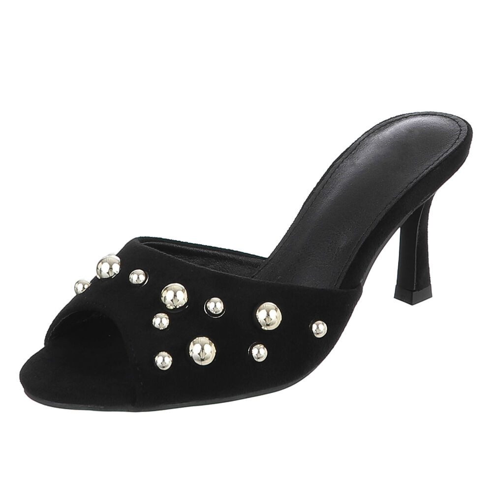 Ital-Design Damen Pantoletten Pumps mit Nieten und Stilettoabsatz Pantolette (91742669) Pfennig-/Stilettoabsatz Sandalen & Sandaletten in Schwarz