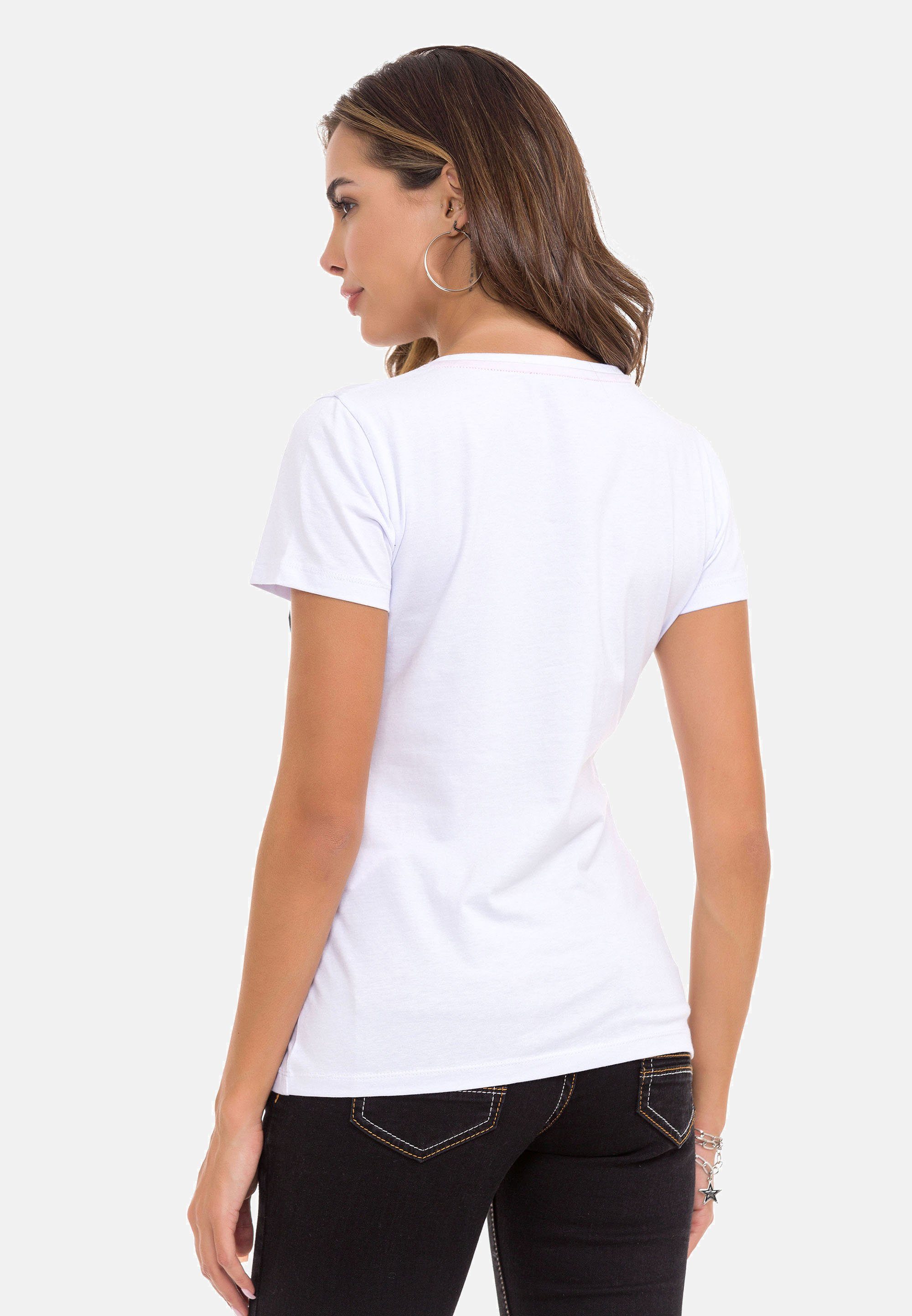 Cipo & Baxx mit T-Shirt bunter Stickerei weiß