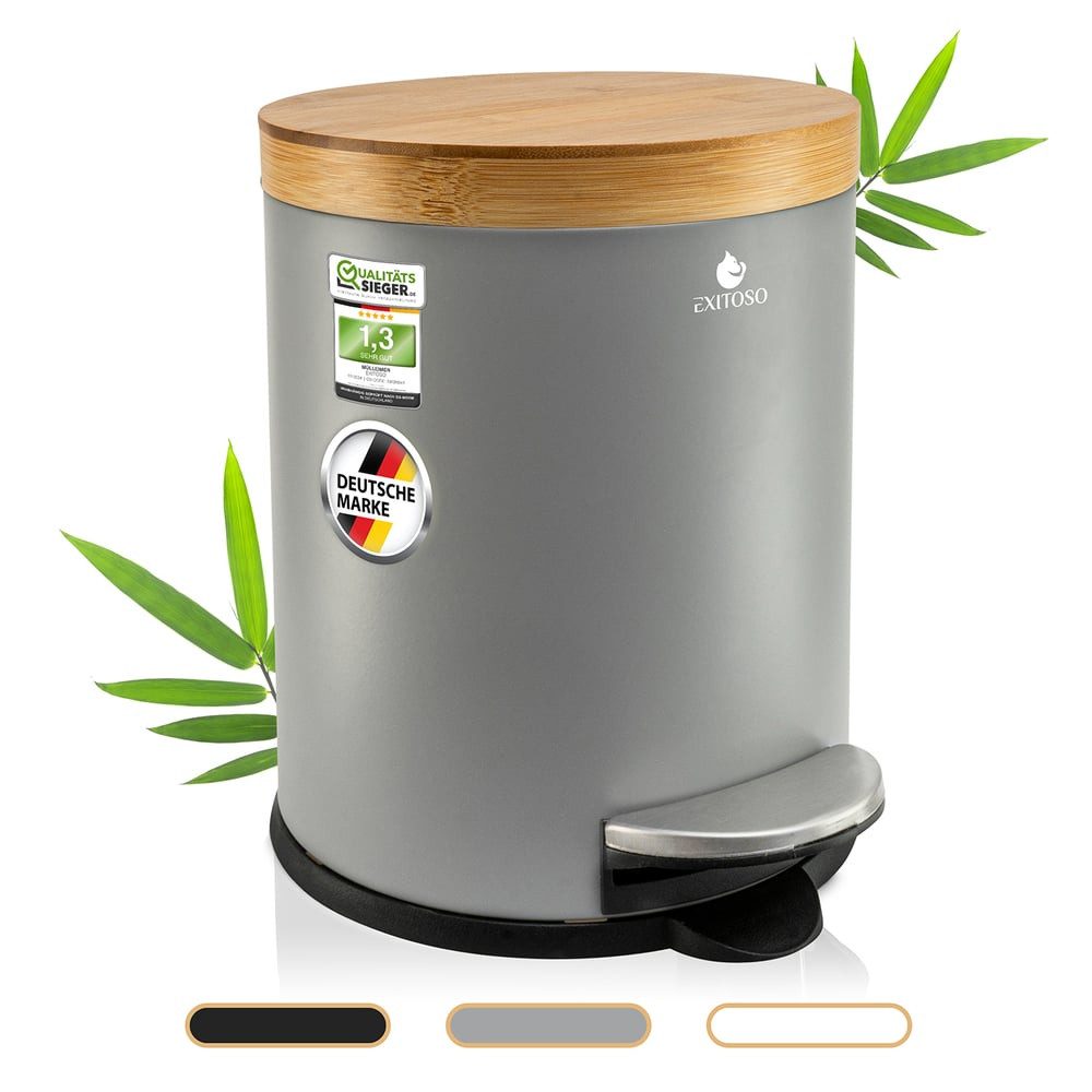 Exitoso Mülleimer 5 L leicht entleerbar Bambus, Kosmetikeimer WC-Eimer Tretmülleimer klein, mit Softclose-Funktion