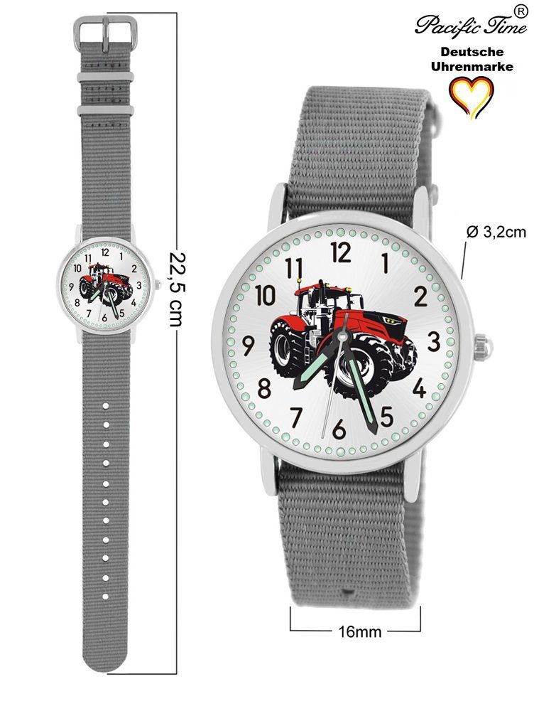 Pacific Time Quarzuhr Wechselarmband, Design - und Traktor Gratis Armbanduhr Match Kinder grau Mix rot Versand