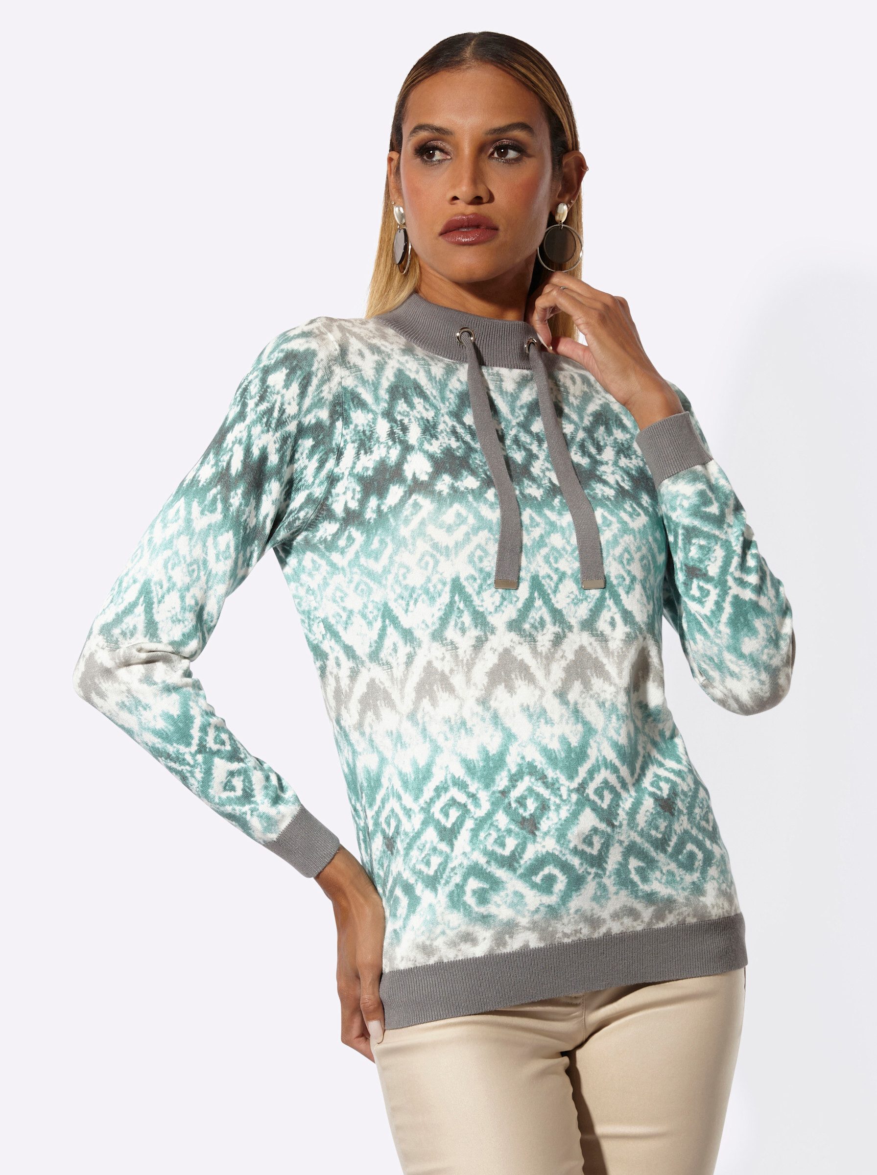 Strickpullover Druck-Pullover Langarm Jersey