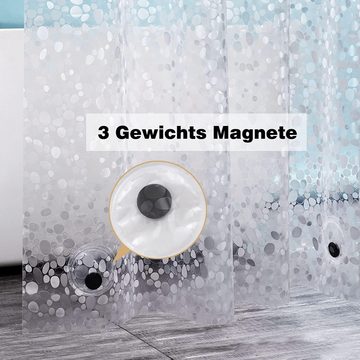 BlauCoastal Duschvorhang Transparent Antischimmel Duschvorhang 180x180 Breite 180 cm (1-tlg., mit 3D Kieselsteinen Muster), mit 3 Stärkere Magnete Unten
