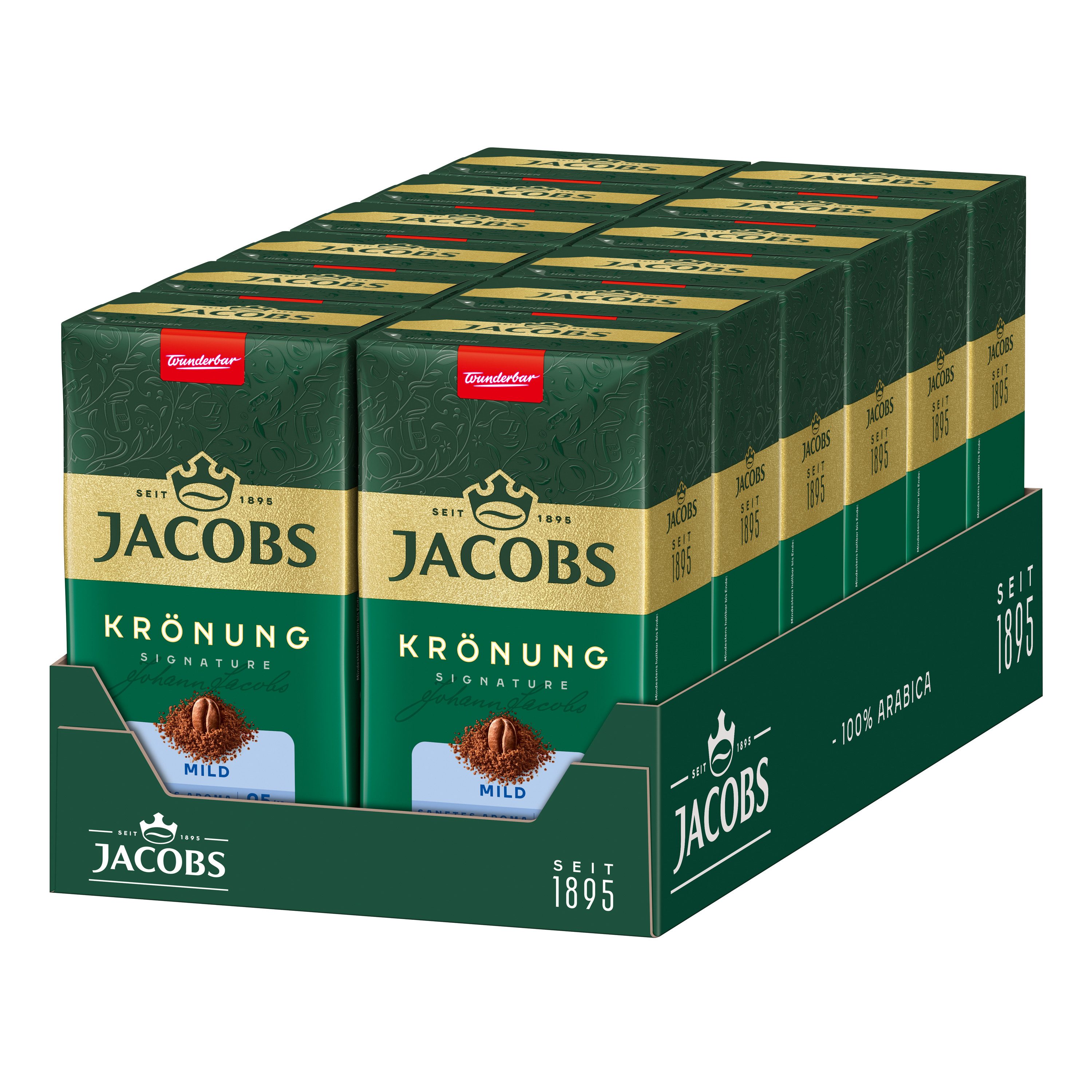 JACOBS Kaffee Filterkaffee Krönung Mild Pulver-Kaffee Röstkaffee gemahlen 12 x 500g, 6000 g, (Packung, 12er Pack)