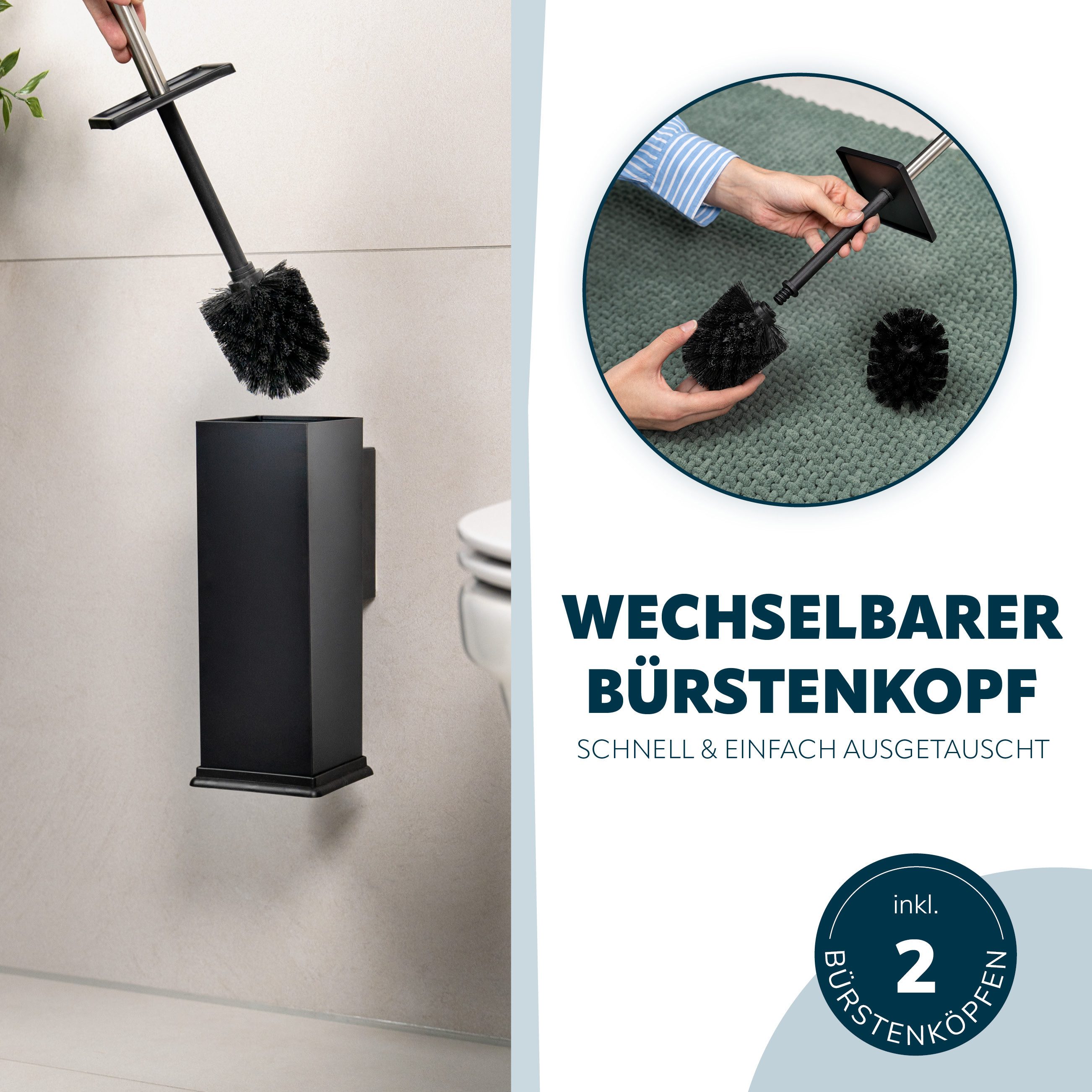 bremermann WC-Reinigungsbürste WC-Garnitur inkl. Wandhalterung, WC-Bürstenhalter eckig aus Edelstahl – Bild 4 von 5