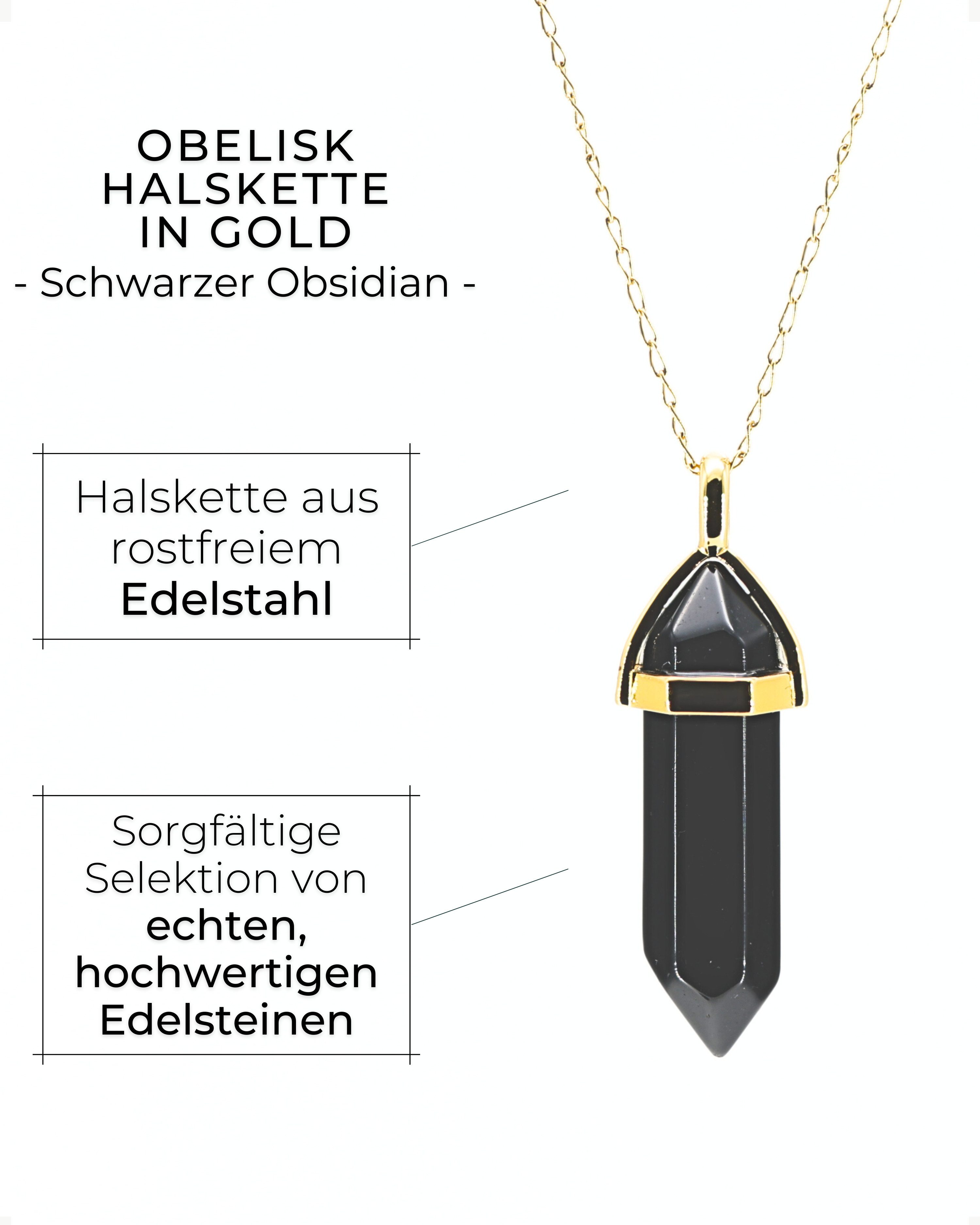 LAVISA Kette mit Anhänger Edelstein Halskette Obelisk gold Naturstein Kristall – Bild 5 von 5