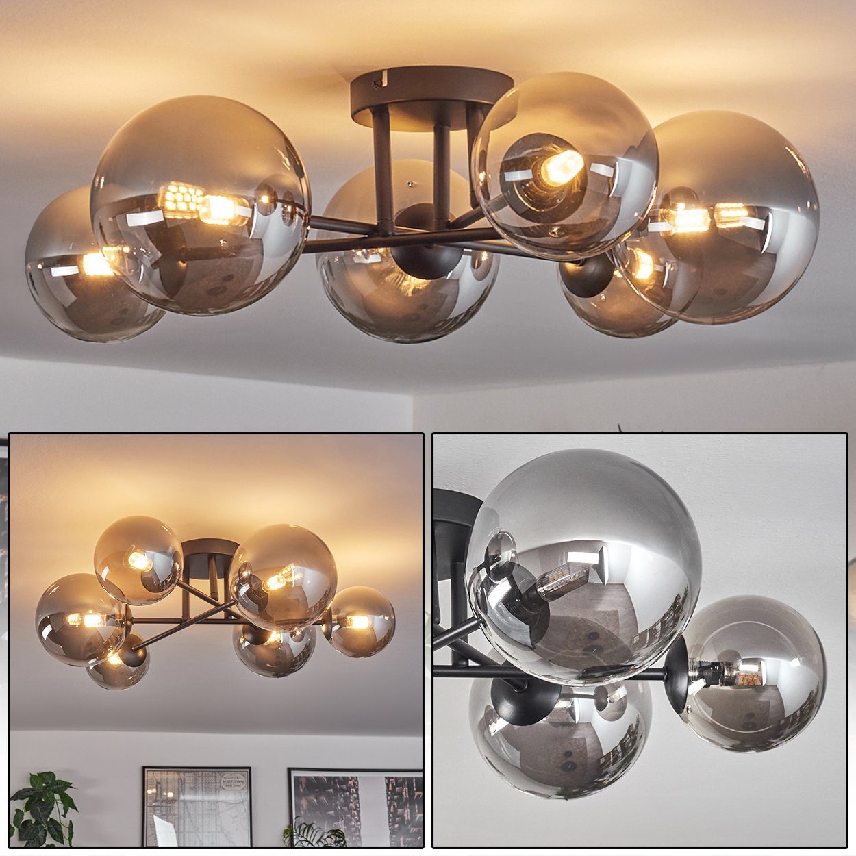 hofstein Deckenleuchte Deckenlampe aus Metall/Glas in günstig online kaufen