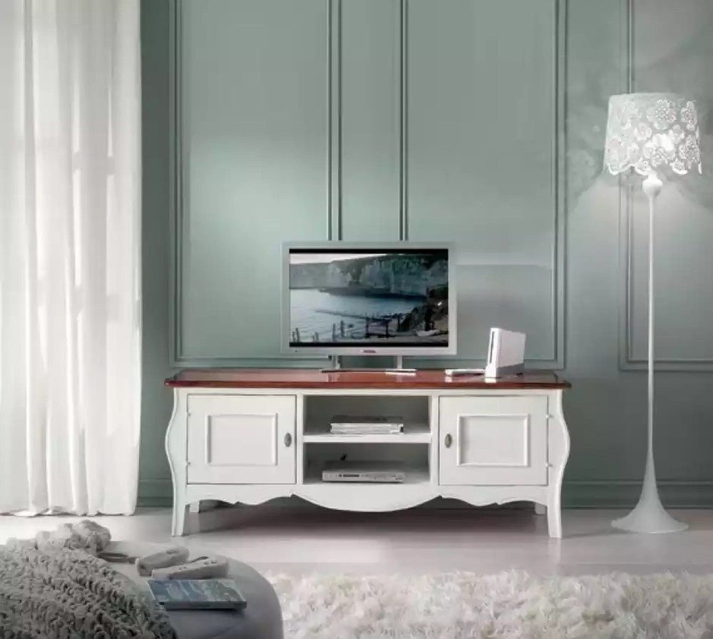 TV-Schrank Weißes TV-Sideboard aus Holz im modernen Art Deco Design