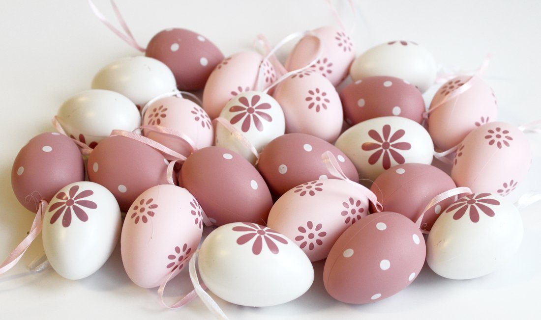 LB H&F Lilienburg Osterei 24 Stück Osterei Ostereier Osterdeko Deko Ostern Dekoration rosa weiß (Frühlingsdeko Frühling Frühjahr Frühjahrsdeko zum Hängen, 24 St., Aufhängen Pastell modern bunt Osterschmuck Osteranhänger Osterhänger), 2023 kaufen pink Plastik Kunststoff Gartendeko Garten Dekoeier Eier